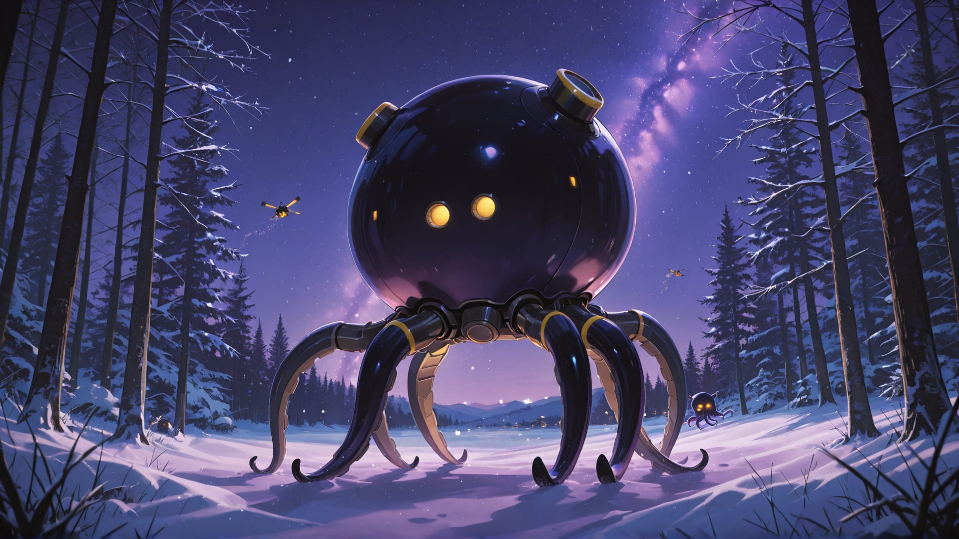 Purple Night Nature Explorecore smartphone wallpaper free download, vertical 16:9 format, Purple, Night, Nature, Winter