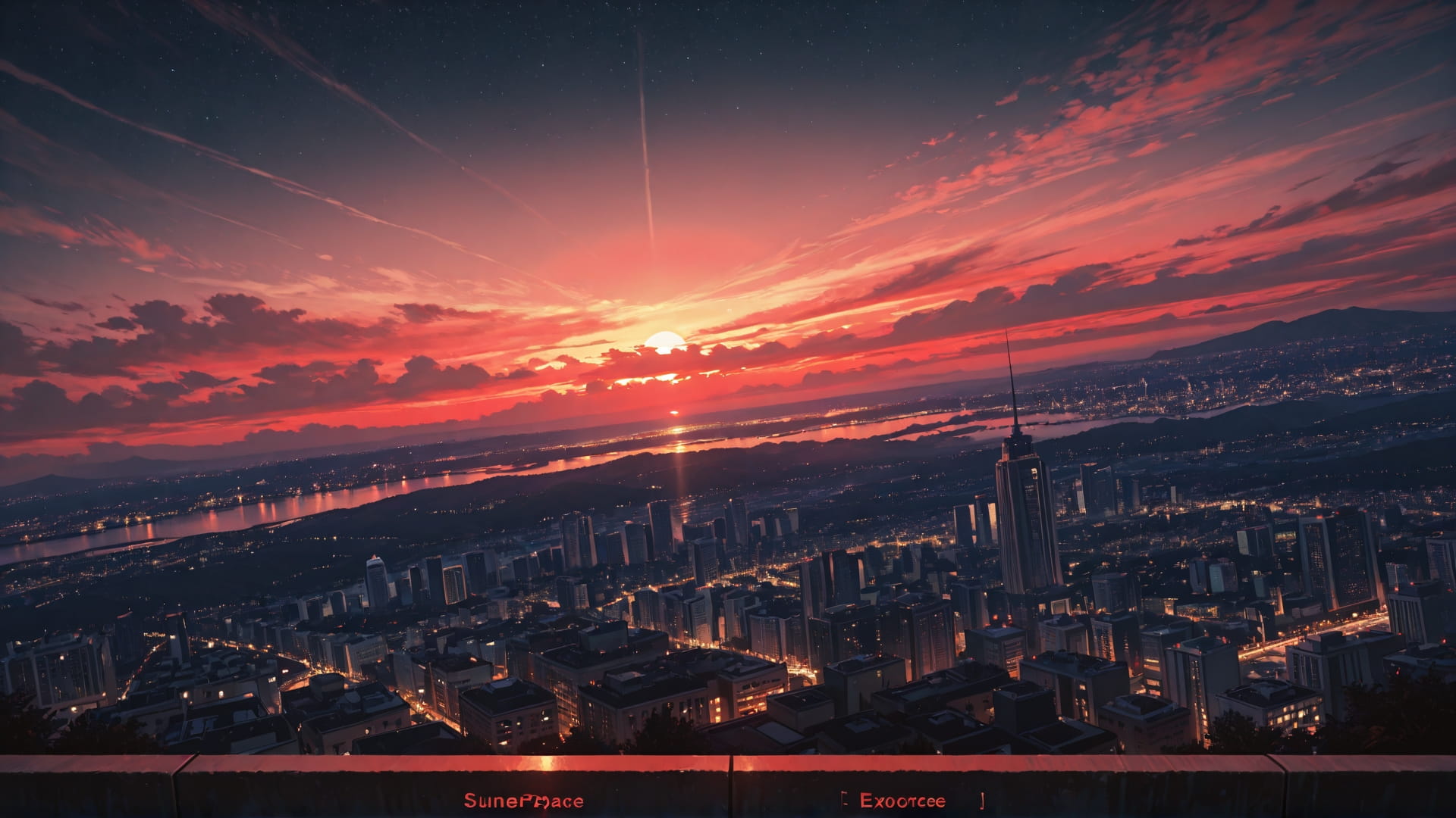 Red Sunset City Explorecore smartphone wallpaper free download, vertical 16:9 format, Red, Sunset, City, Summer 001