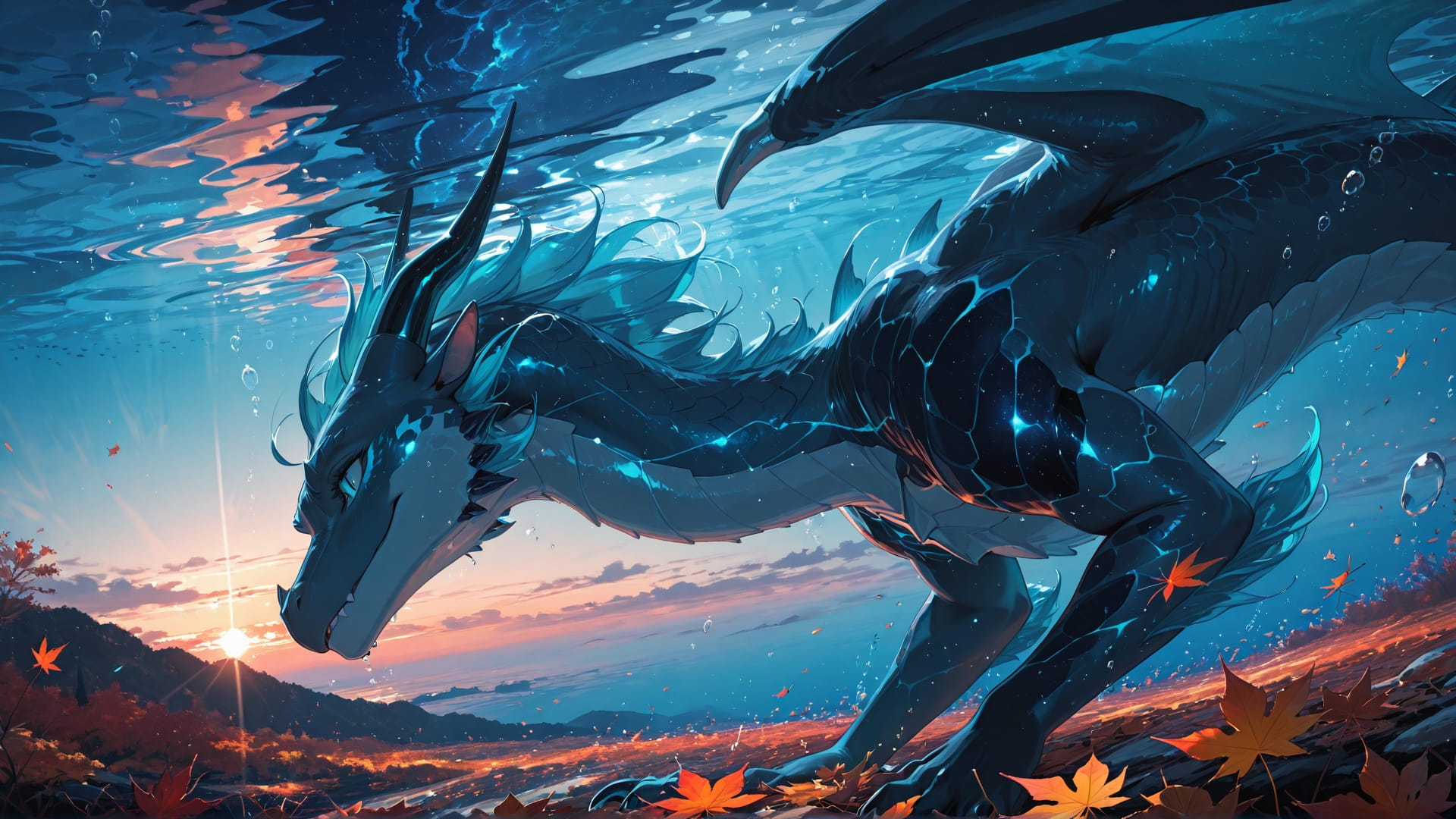 Blue Sunset Sea ExtraCelestial smartphone wallpaper free download, vertical 16:9 format, Blue, Sunset, Sea, Autumn