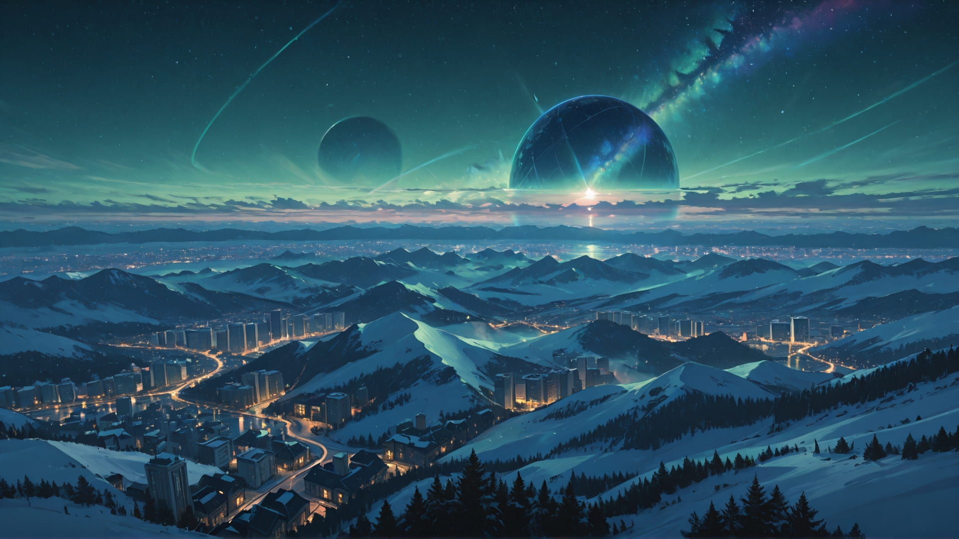 Green Afternoon City ExtraCelestial smartphone wallpaper free download, vertical 16:9 format, Green, Afternoon, City, Winter 001