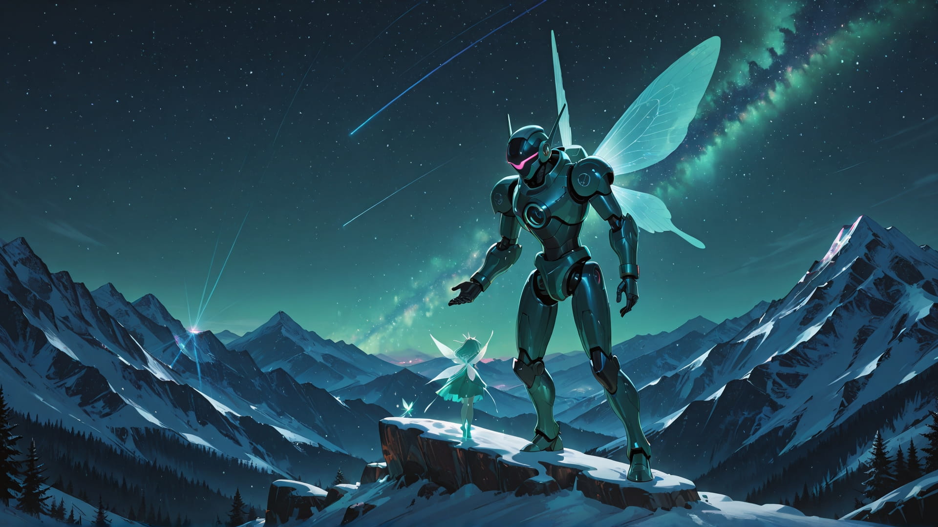 Green Night Mountain ExtraCelestial smartphone wallpaper free download, vertical 16:9 format, Green, Night, Mountain, Winter