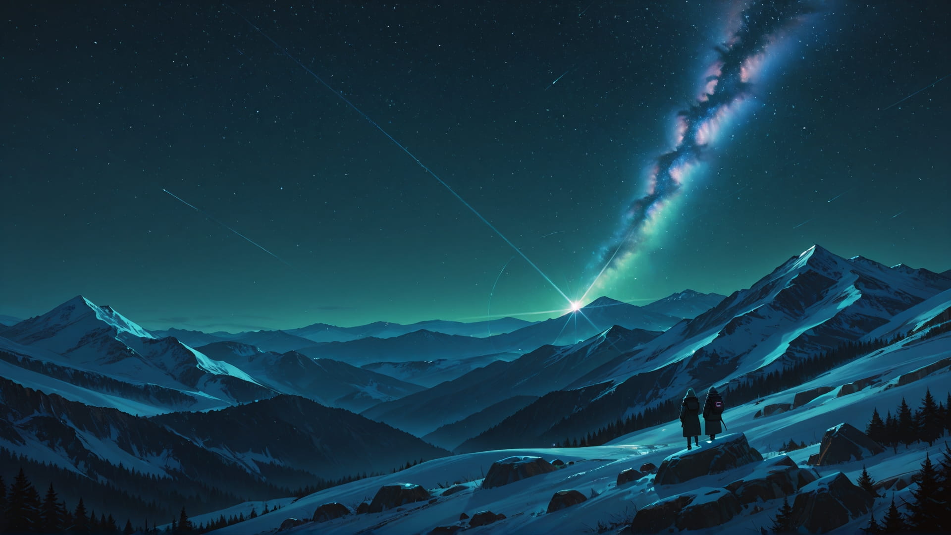 Green Night Mountain ExtraCelestial smartphone wallpaper free download, vertical 16:9 format, Green, Night, Mountain, Winter 001