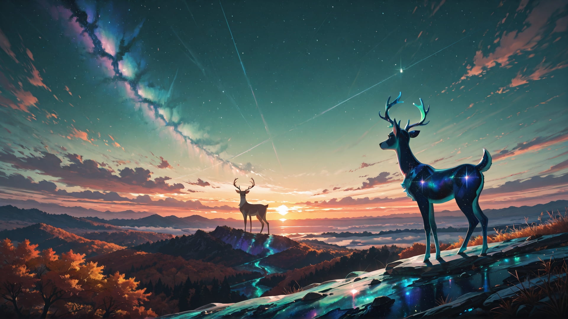 Green Sunset Sky ExtraCelestial smartphone wallpaper free download, vertical 16:9 format, Green, Sunset, Sky, Autumn