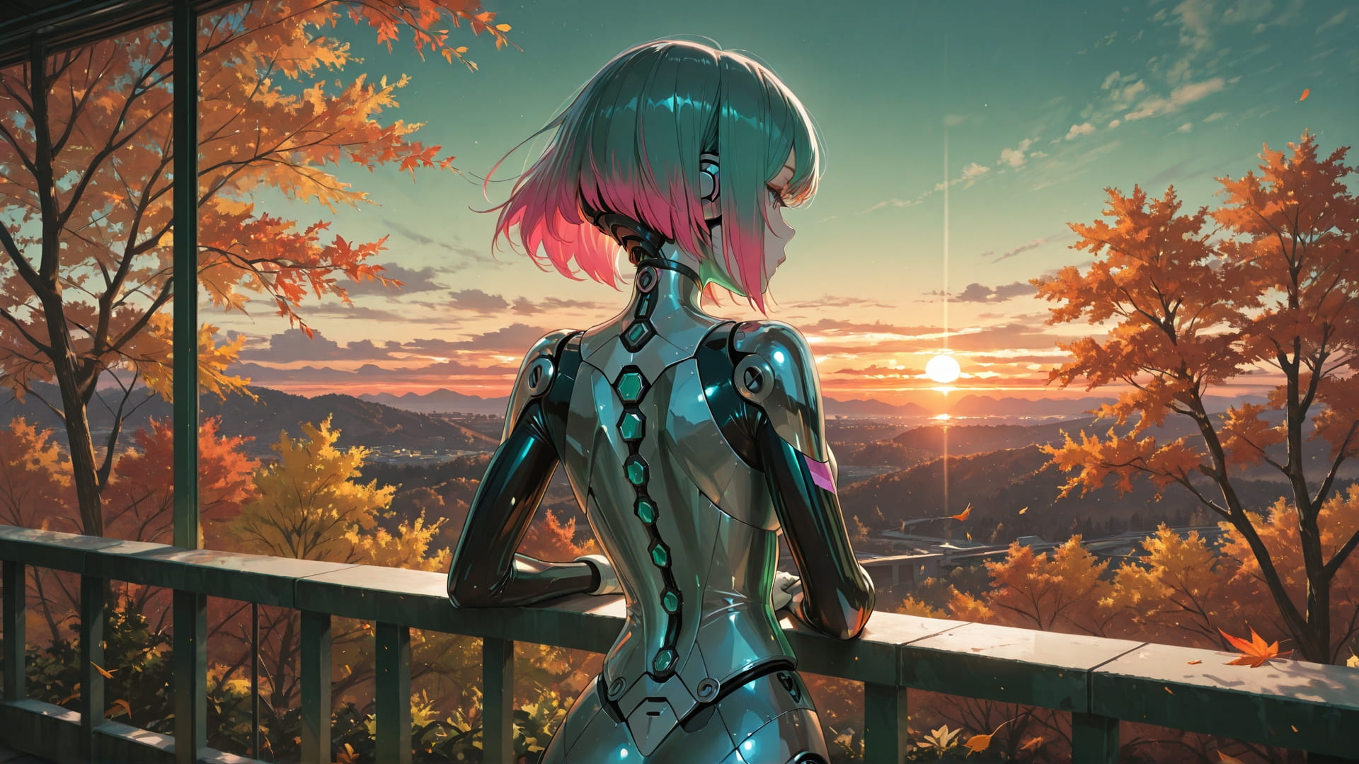 Green Sunset Sky ExtraCelestial smartphone wallpaper free download, vertical 16:9 format, Green, Sunset, Sky, Autumn