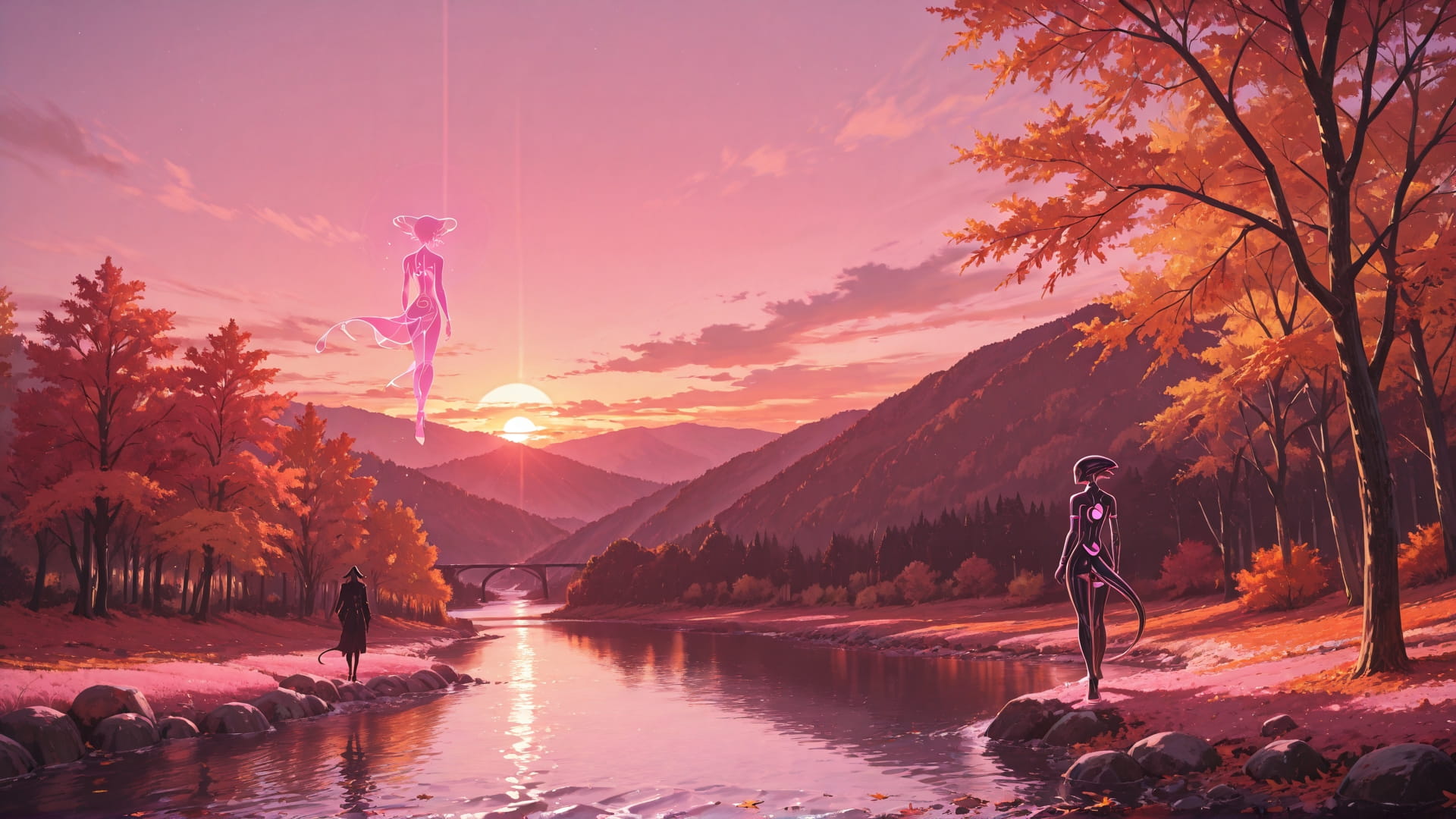 Pink Sunset Sea ExtraCelestial smartphone wallpaper free download, vertical 16:9 format, Pink, Sunset, Sea, Autumn 001