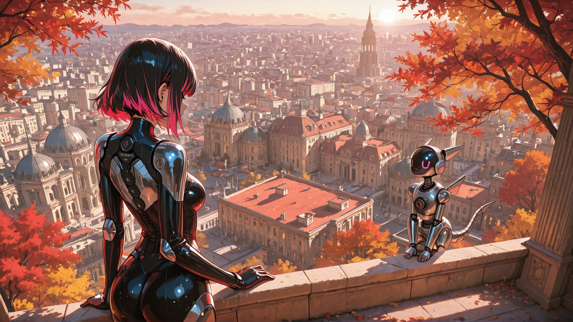 Red Afternoon City ExtraCelestial smartphone wallpaper free download, vertical 16:9 format, Red, Afternoon, City, Autumn