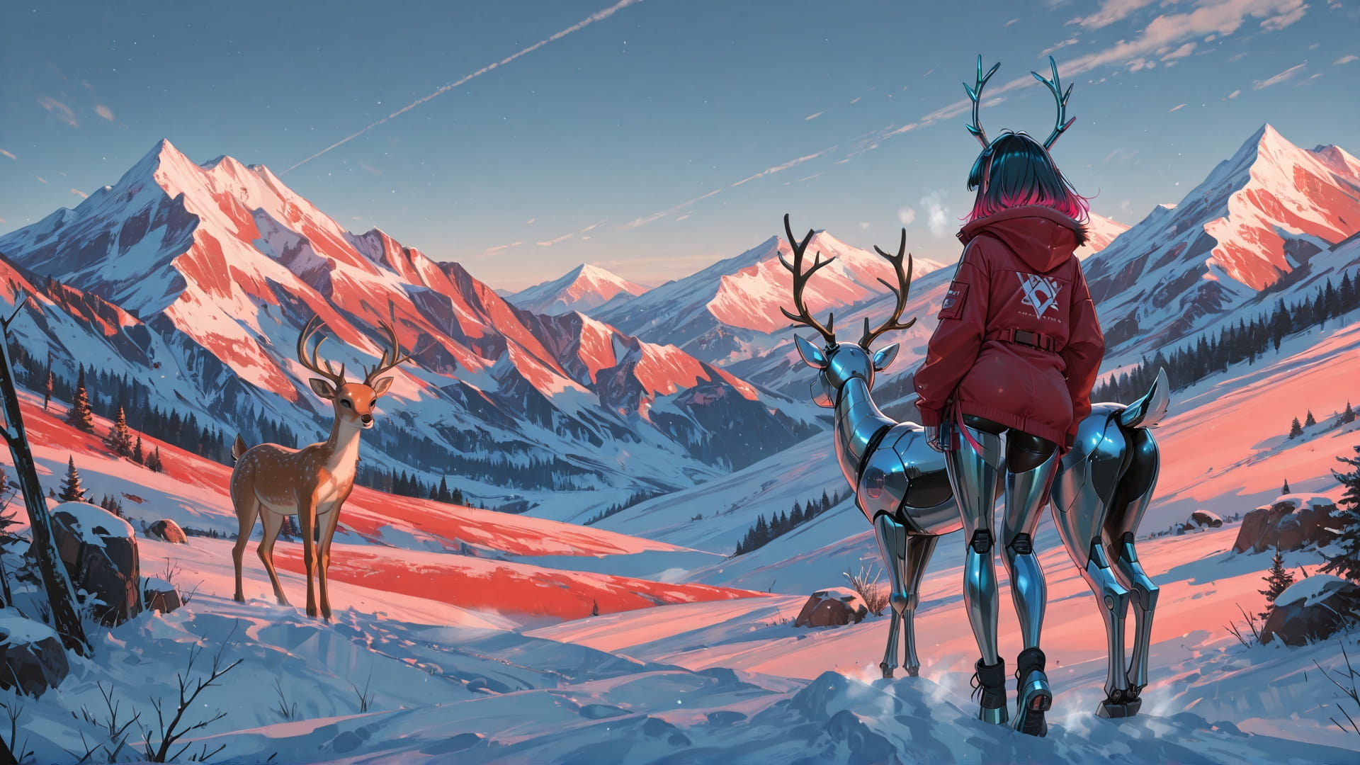 Red Afternoon Mountain ExtraCelestial smartphone wallpaper free download, vertical 16:9 format, Red, Afternoon, Mountain, Winter