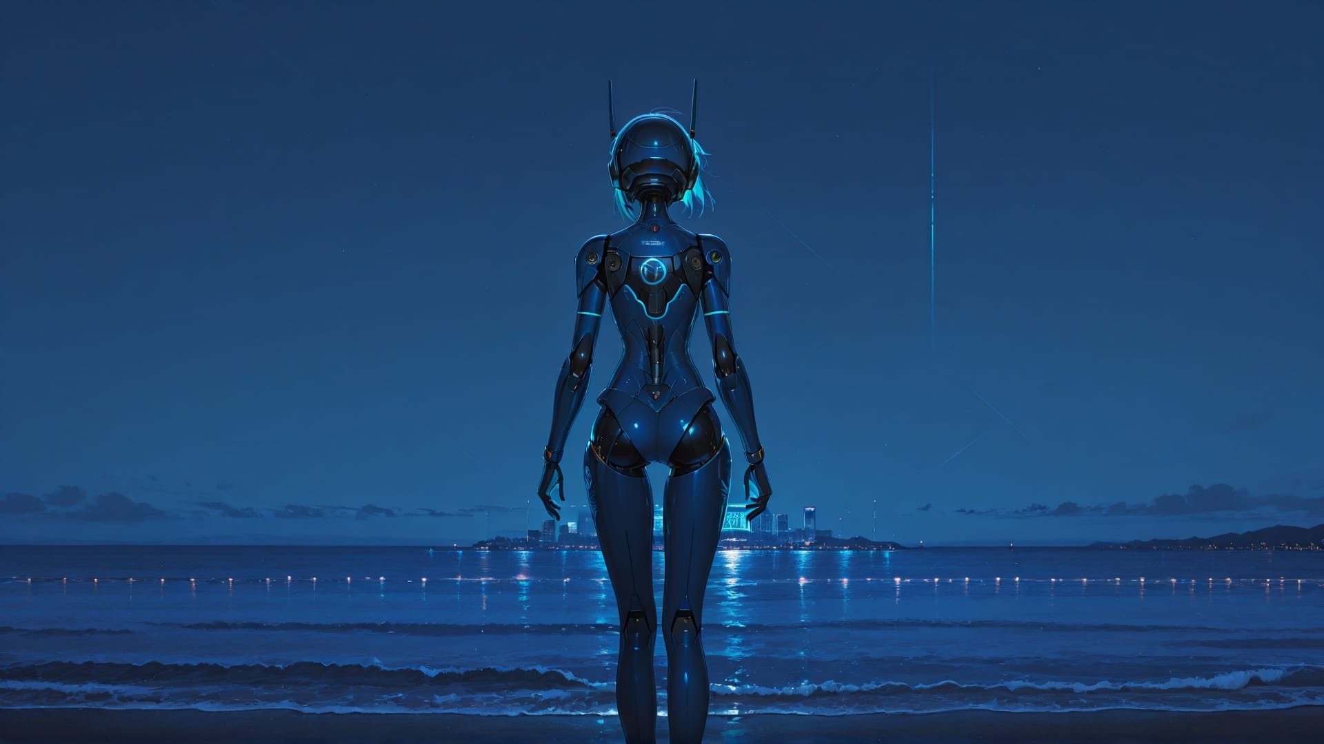 Blue Night Sea F1 smartphone wallpaper free download, vertical 16:9 format, Blue, Night, Sea, Spring