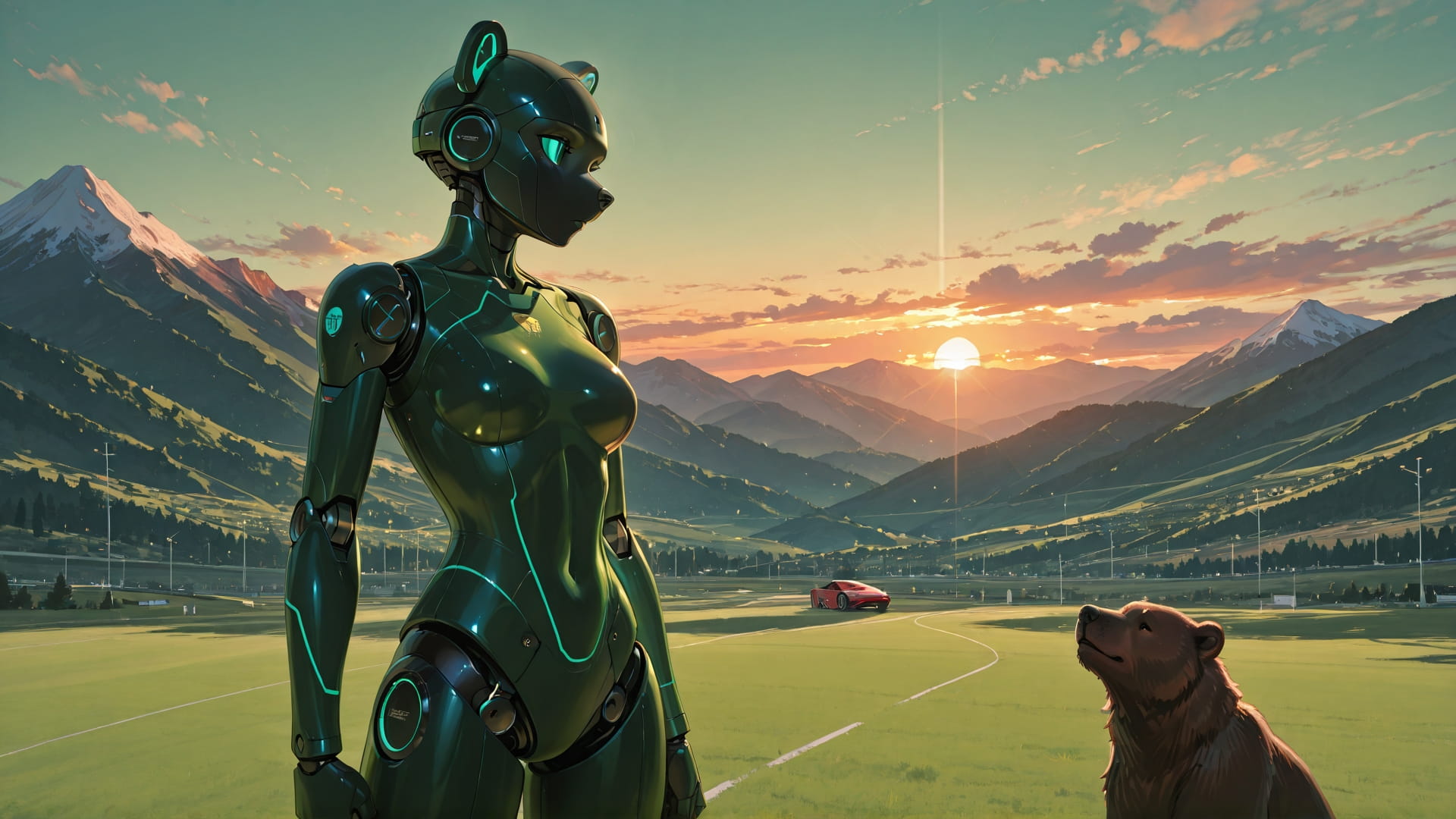 Green Sunset Mountain F1 smartphone wallpaper free download, vertical 16:9 format, Green, Sunset, Mountain, Spring