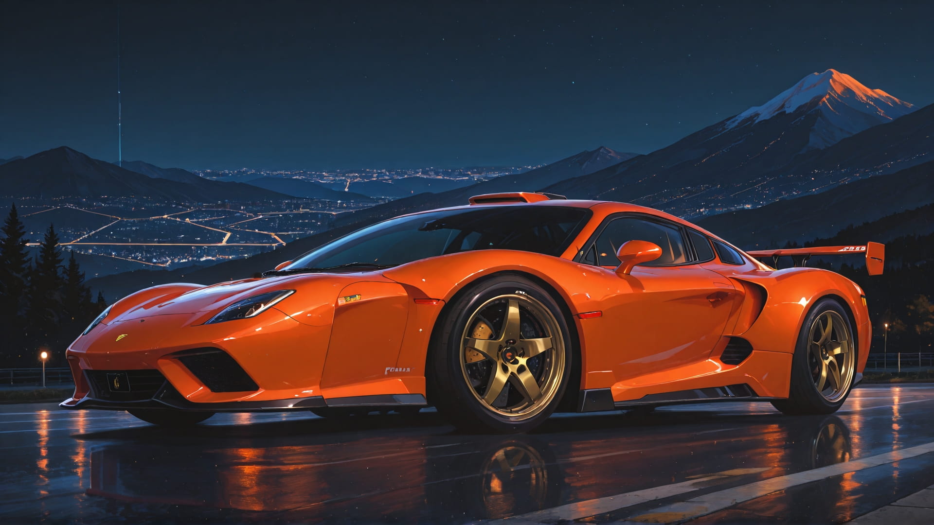 Orange Night Mountain F1 smartphone wallpaper free download, vertical 16:9 format, Orange, Night, Mountain, Spring 001