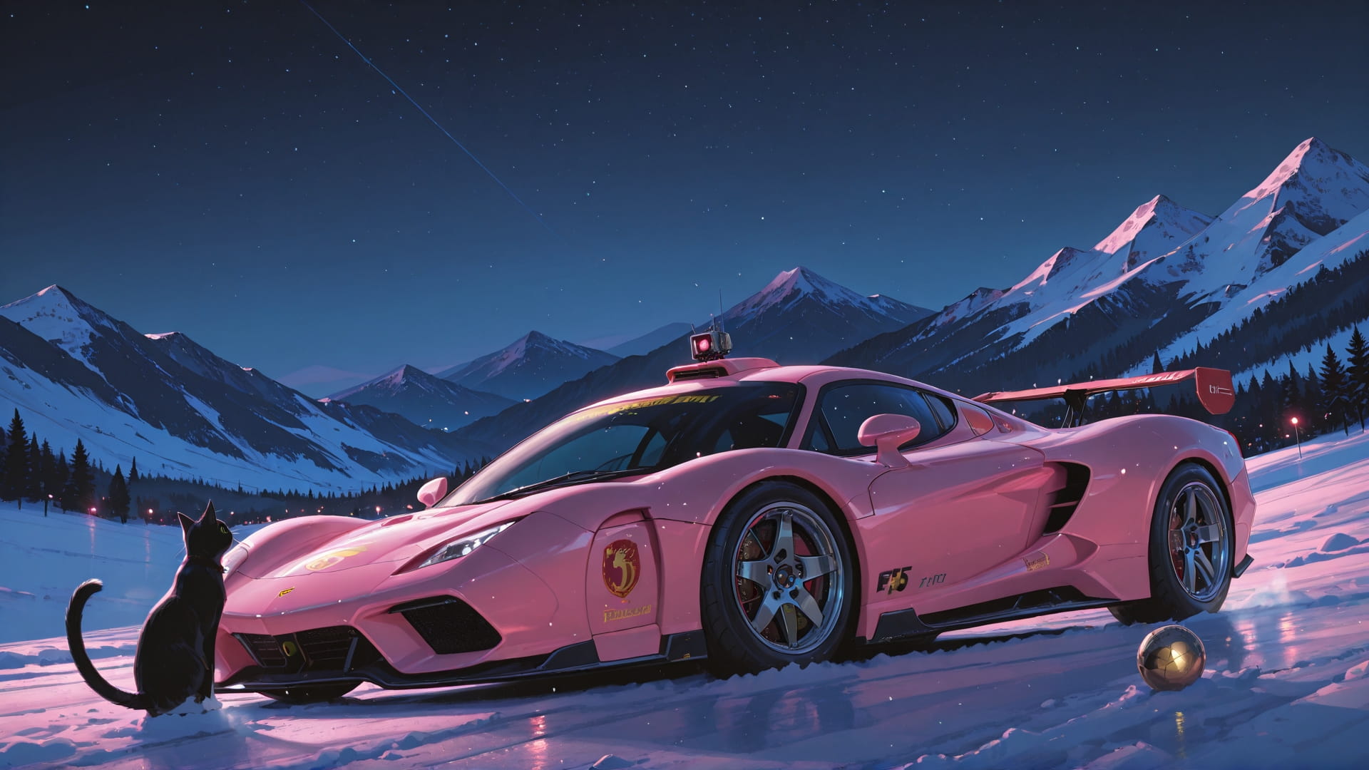 Pink Night Mountain F1 smartphone wallpaper free download, vertical 16:9 format, Pink, Night, Mountain, Winter