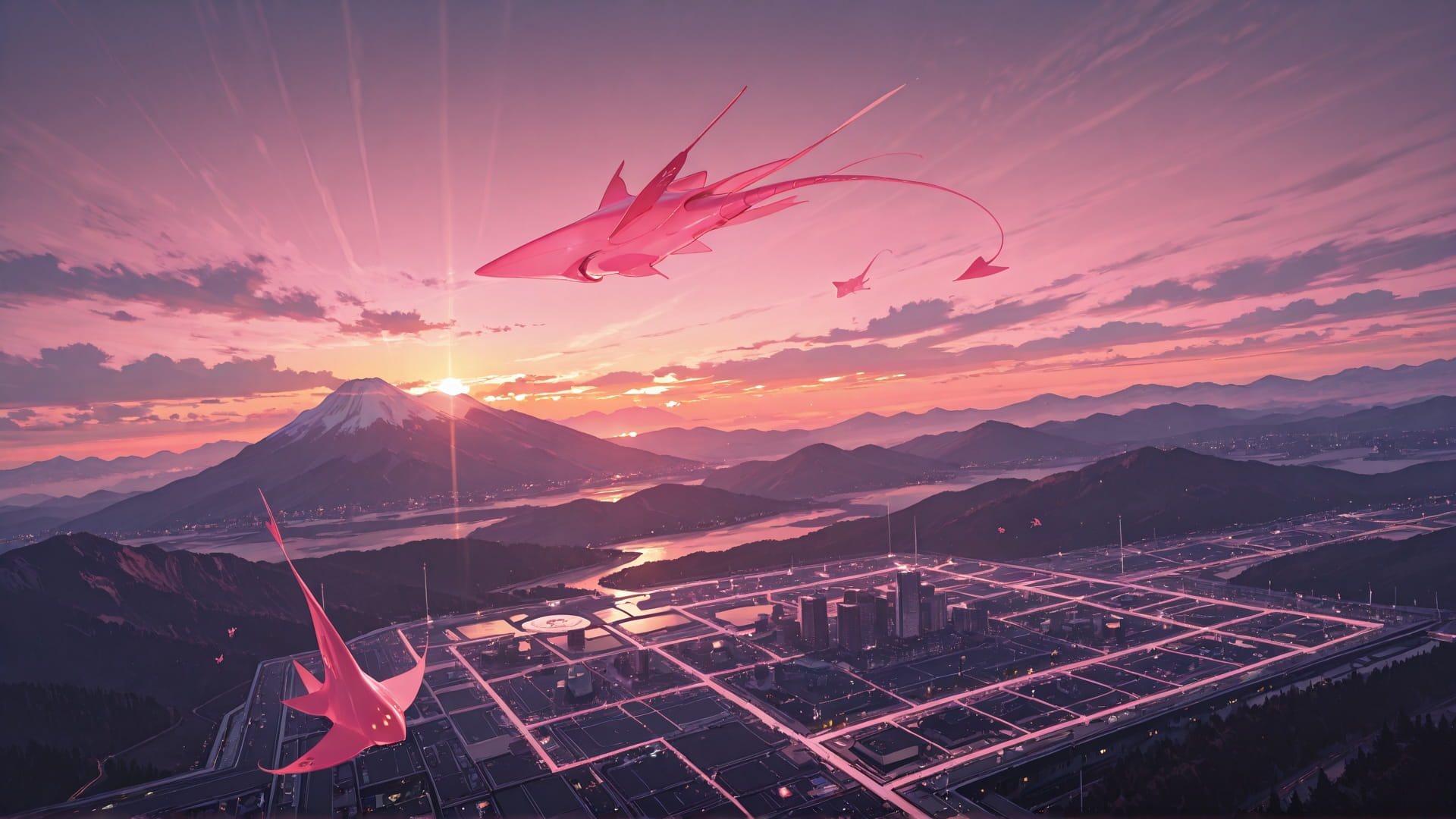 Pink Sunset Mountain F1 smartphone wallpaper free download, vertical 16:9 format, Pink, Sunset, Mountain, Summer