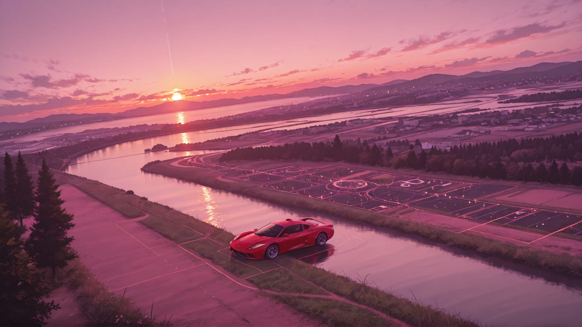 Pink Sunset Sea F1 smartphone wallpaper free download, vertical 16:9 format, Pink, Sunset, Sea, Spring 001