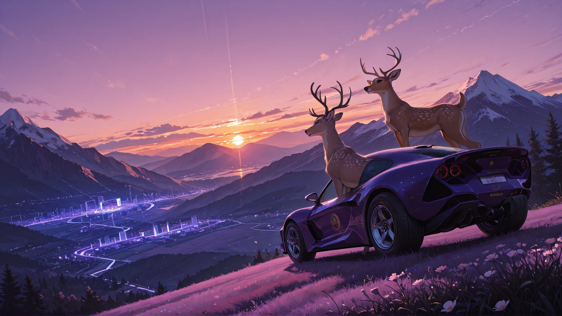 Purple Sunset Mountain F1 smartphone wallpaper free download, vertical 16:9 format, Purple, Sunset, Mountain, Spring