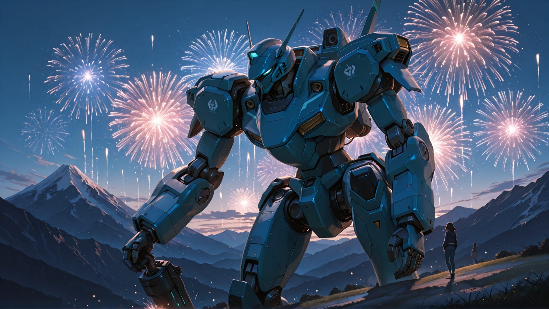 Blue Afternoon Mountain Fireworks smartphone wallpaper free download, vertical 16:9 format, Blue, Afternoon, Mountain, Spring