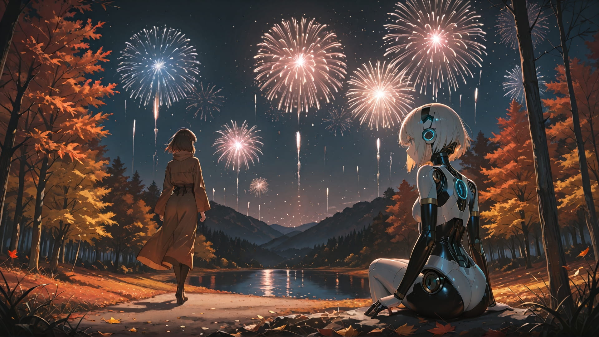 Brown Night Nature Fireworks smartphone wallpaper free download, vertical 16:9 format, Brown, Night, Nature, Autumn