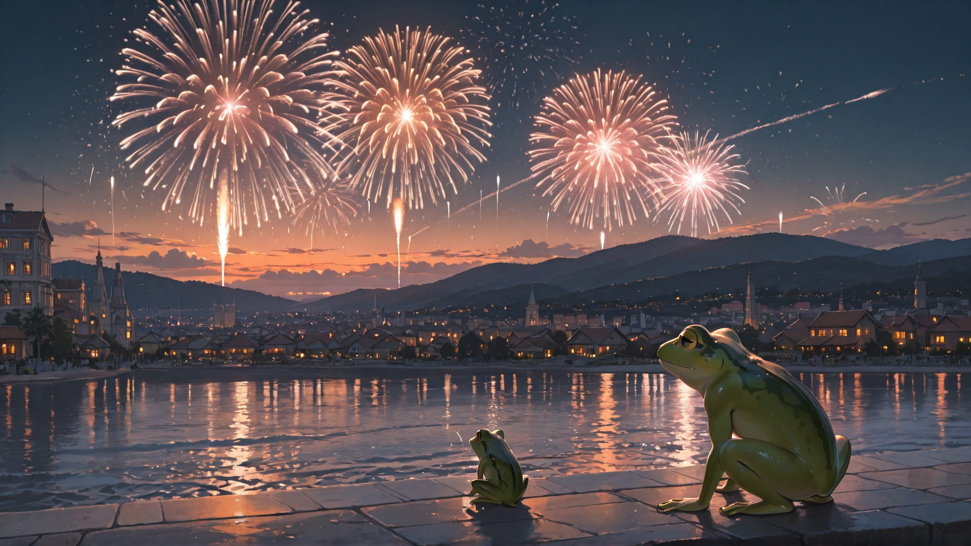 Orange Afternoon City Fireworks smartphone wallpaper free download, vertical 16:9 format, Orange, Afternoon, City, Summer