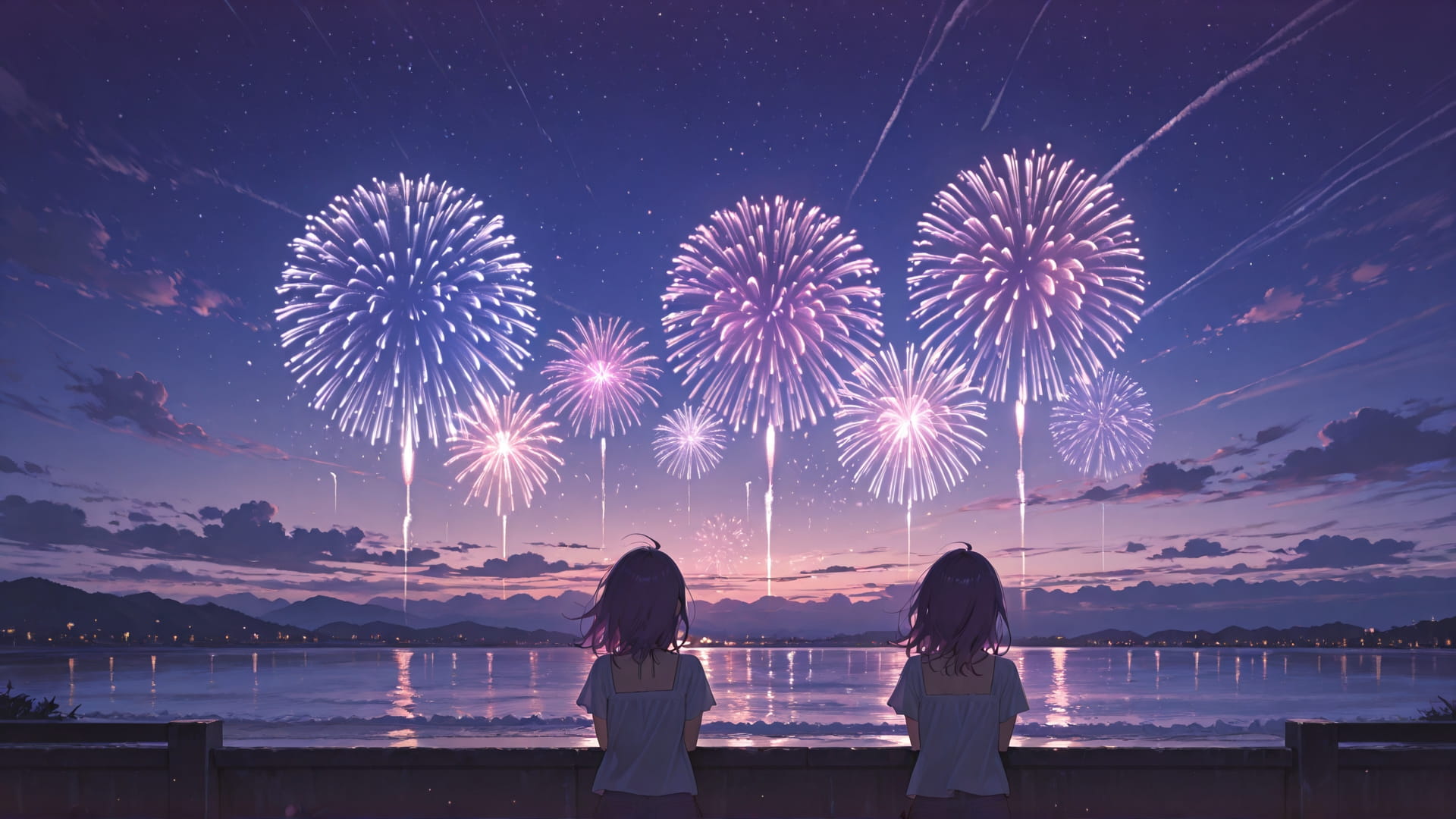 Purple Afternoon Sky Fireworks smartphone wallpaper free download, vertical 16:9 format, Purple, Afternoon, Sky, Summer 001