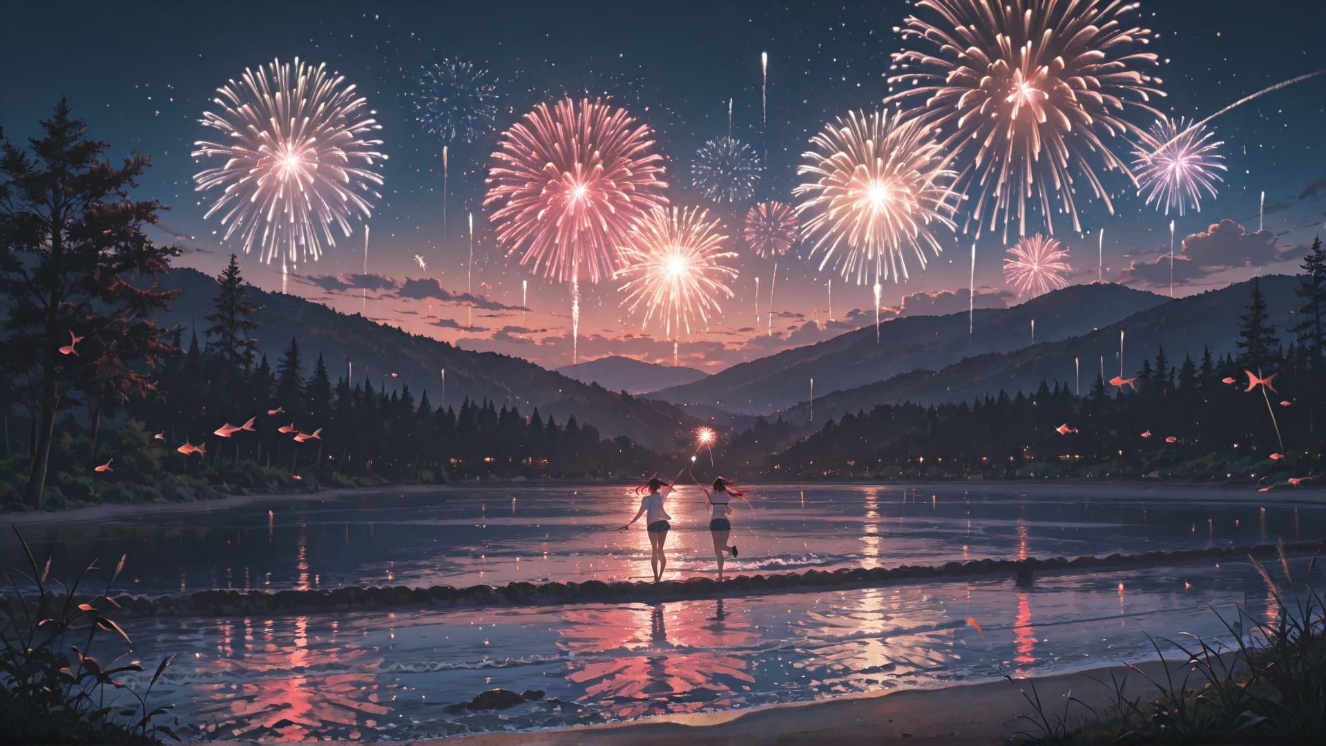 Red Afternoon Nature Fireworks smartphone wallpaper free download, vertical 16:9 format, Red, Afternoon, Nature, Summer