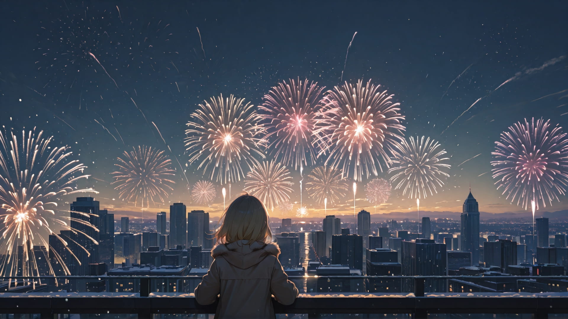 Yellow Afternoon City Fireworks smartphone wallpaper free download, vertical 16:9 format, Yellow, Afternoon, City, Winter 001