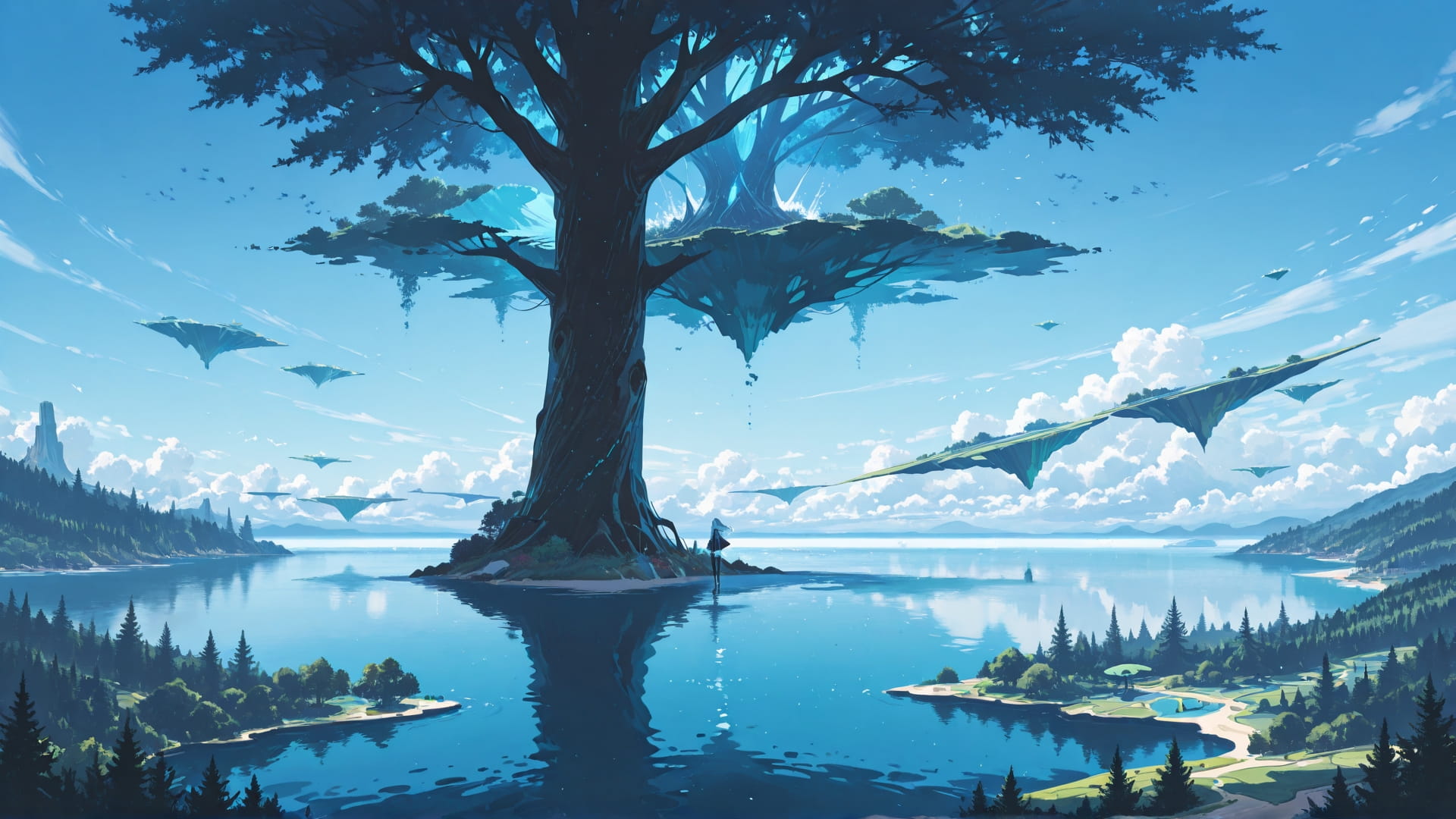 Blue Afternoon Sea FloatingIslands smartphone wallpaper free download, vertical 16:9 format, Blue, Afternoon, Sea, Spring