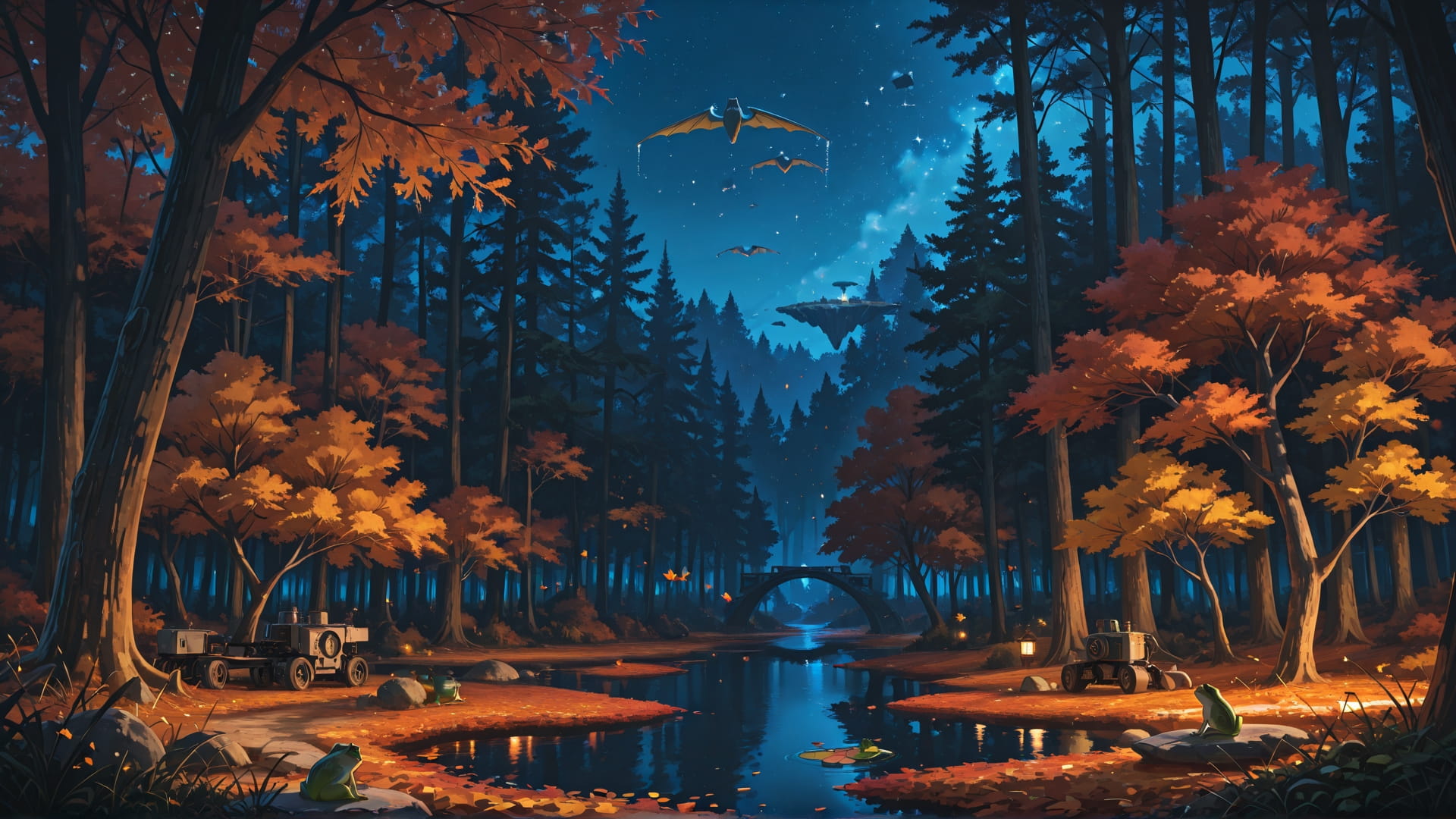 Blue Night Nature FloatingIslands smartphone wallpaper free download, vertical 16:9 format, Blue, Night, Nature, Autumn
