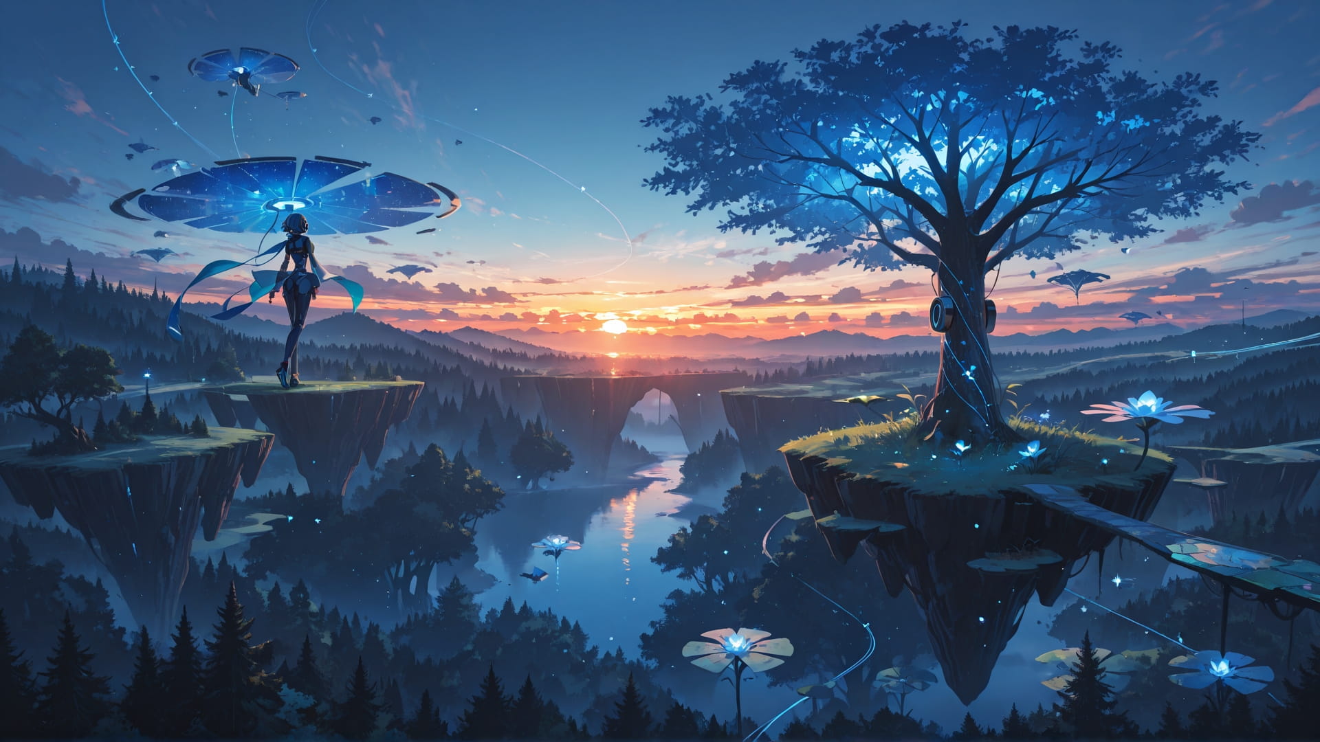 Blue Sunset Nature FloatingIslands smartphone wallpaper free download, vertical 16:9 format, Blue, Sunset, Nature, Spring