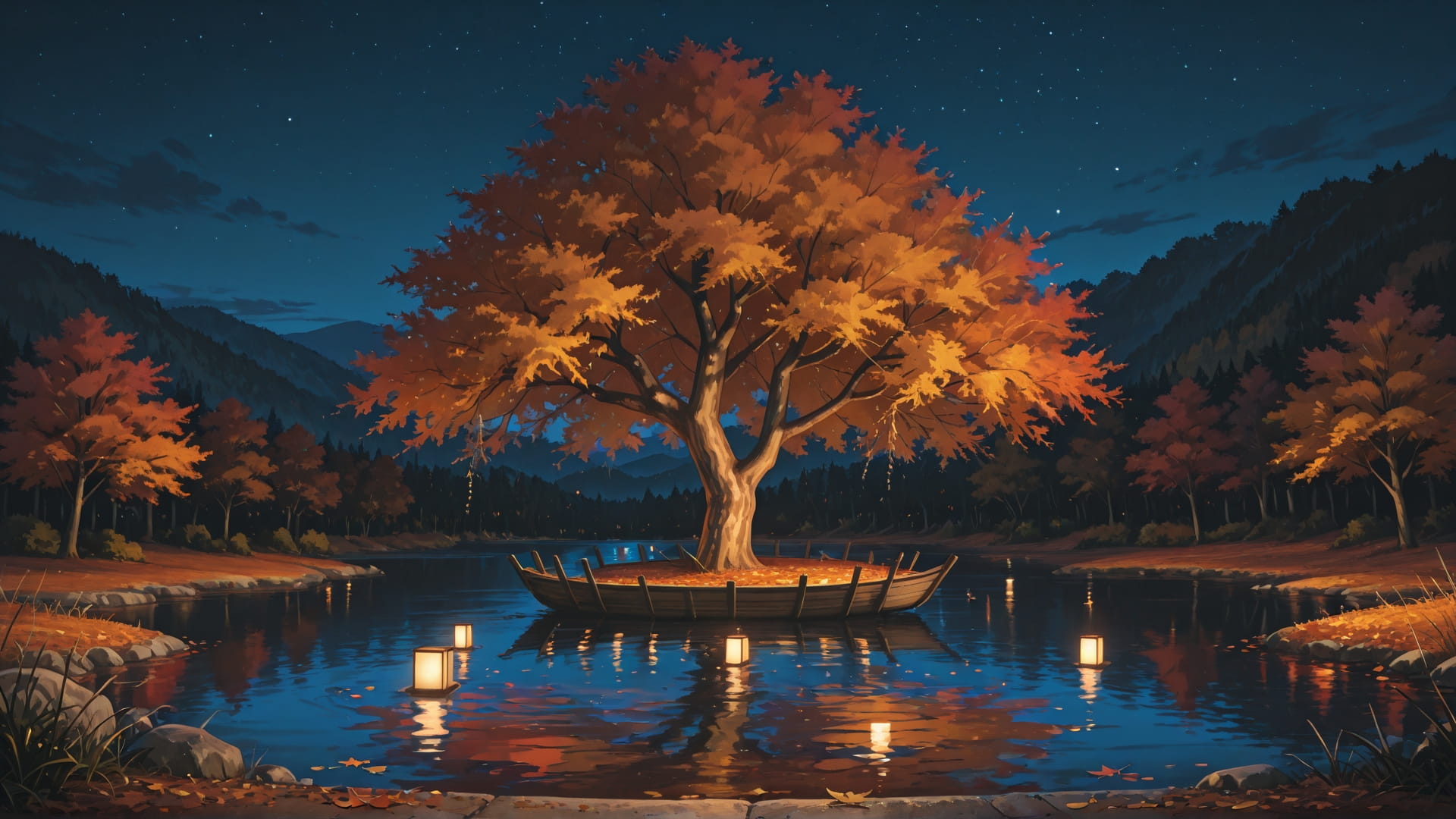 Brown Night Sea FloatingIslands smartphone wallpaper free download, vertical 16:9 format, Brown, Night, Sea, Autumn 001