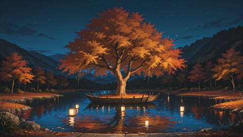 Brown Night Sea FloatingIslands smartphone wallpaper free download, vertical 9:16 format, Brown, Night, Sea, Autumn 001