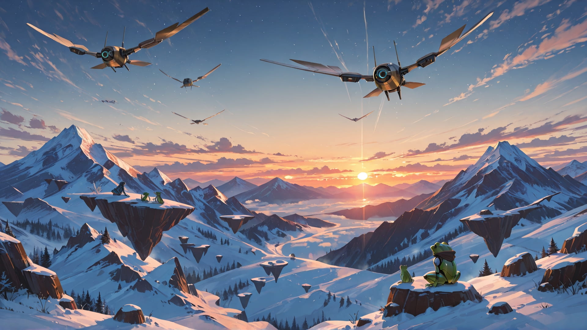 Brown Sunset Mountain FloatingIslands smartphone wallpaper free download, vertical 16:9 format, Brown, Sunset, Mountain, Winter