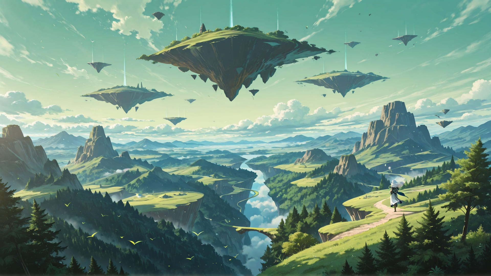 Green Afternoon Nature FloatingIslands smartphone wallpaper free download, vertical 16:9 format, Green, Afternoon, Nature, Spring 001