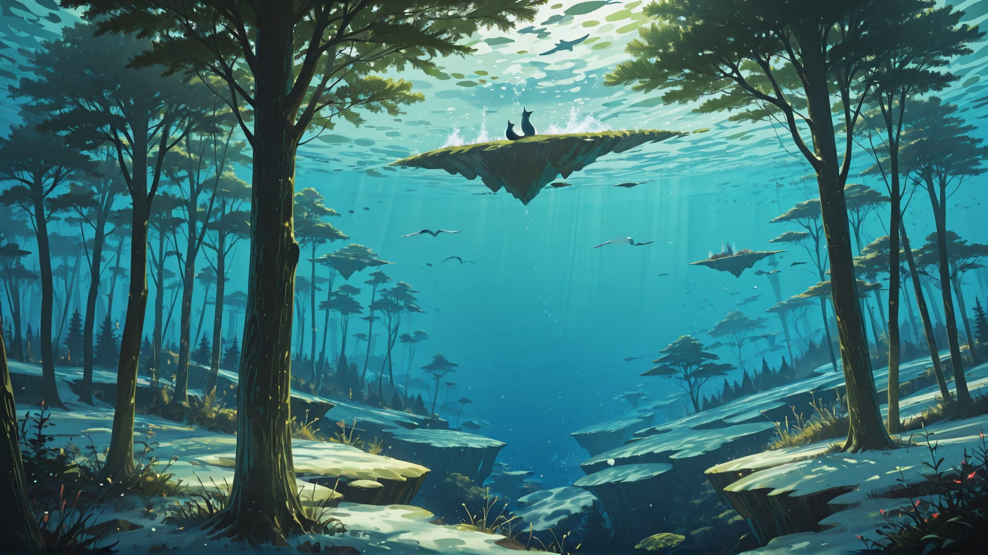 Green Afternoon Sea FloatingIslands smartphone wallpaper free download, vertical 16:9 format, Green, Afternoon, Sea, Winter