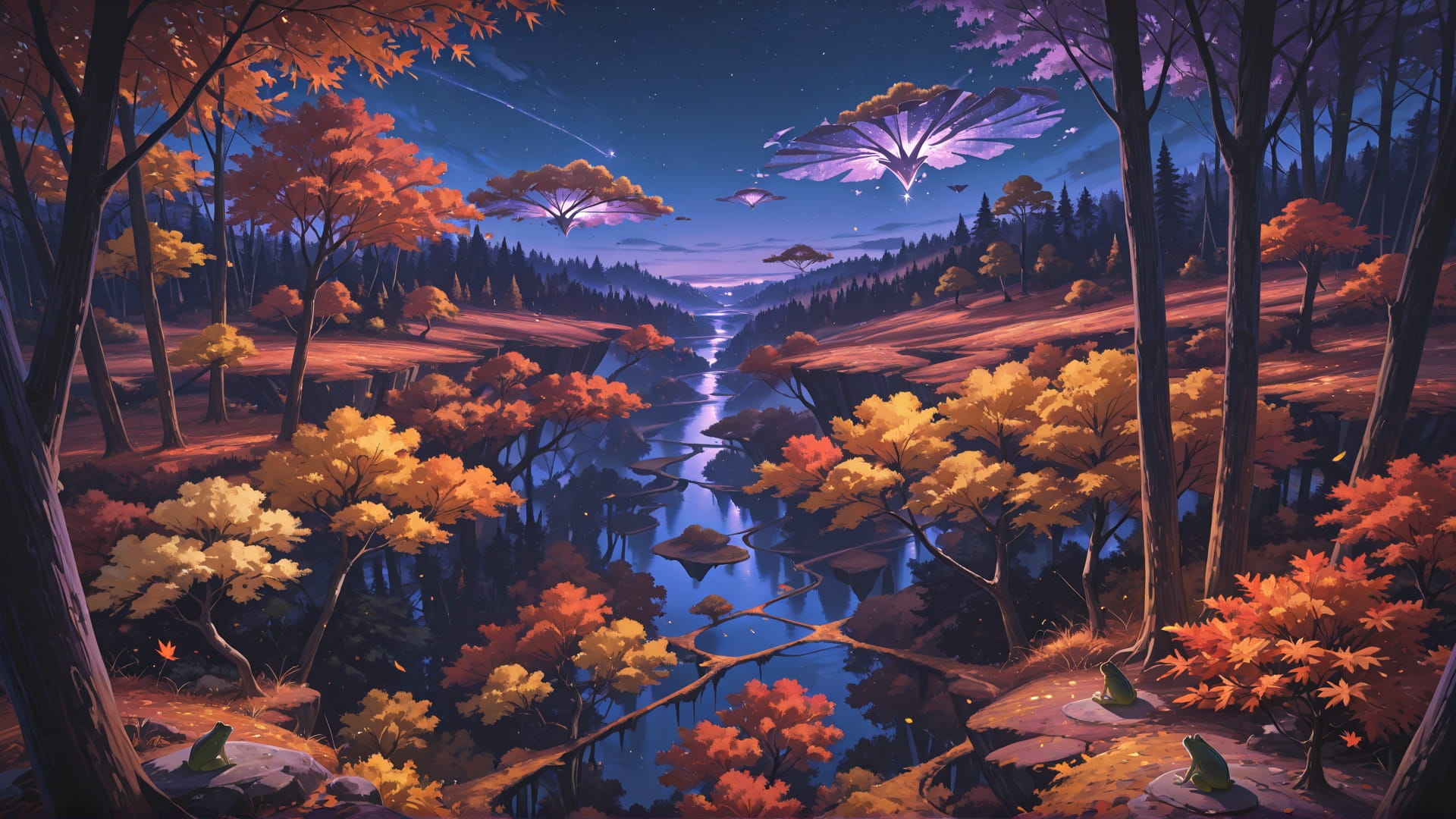 Purple Night Sky FloatingIslands smartphone wallpaper free download, vertical 16:9 format, Purple, Night, Sky, Autumn