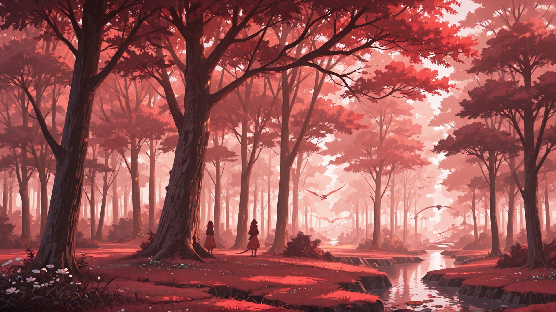 Red Afternoon Nature FloatingIslands smartphone wallpaper free download, vertical 16:9 format, Red, Afternoon, Nature, Spring