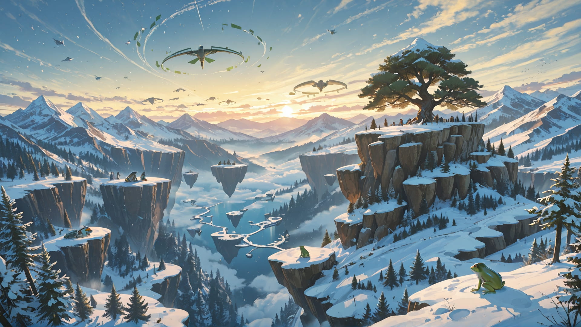 Yellow Afternoon Mountain FloatingIslands smartphone wallpaper free download, vertical 16:9 format, Yellow, Afternoon, Mountain, Winter