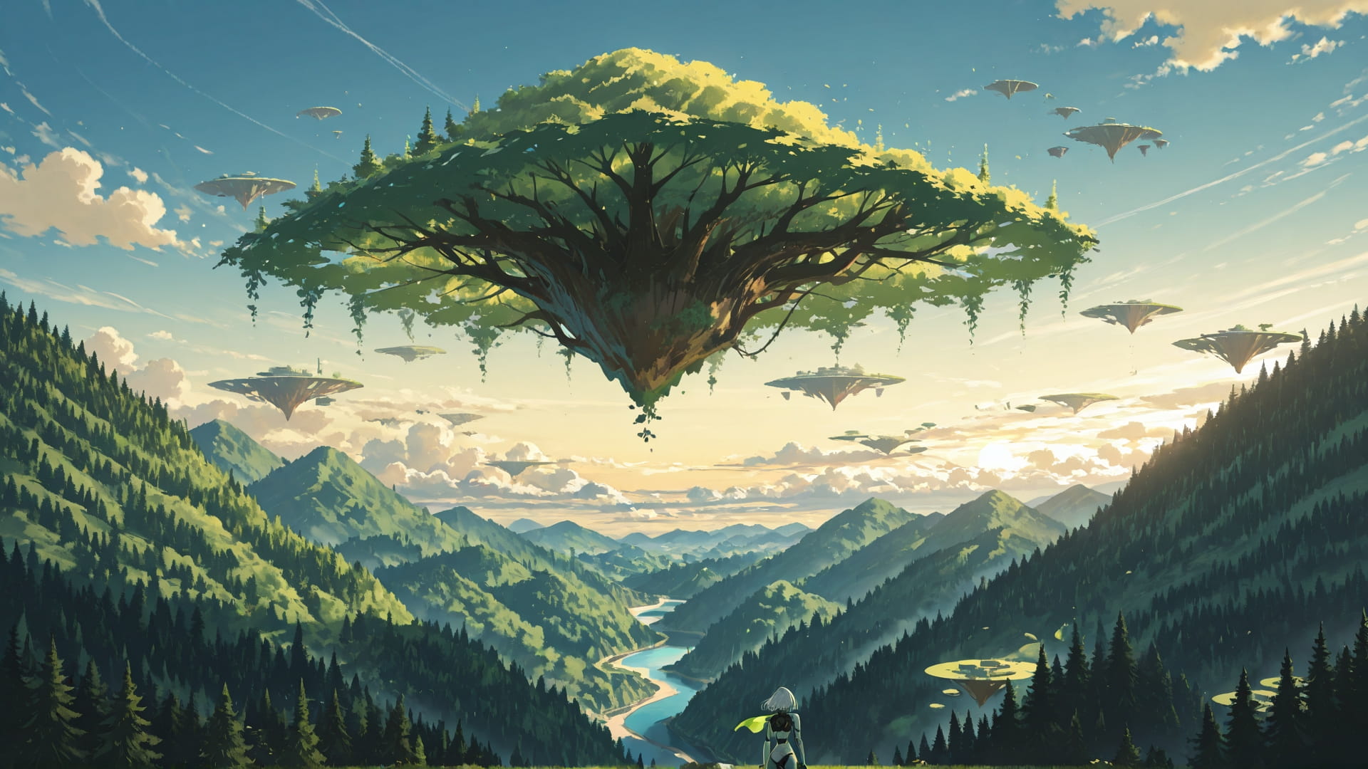 Yellow Afternoon Sky FloatingIslands smartphone wallpaper free download, vertical 16:9 format, Yellow, Afternoon, Sky, Summer