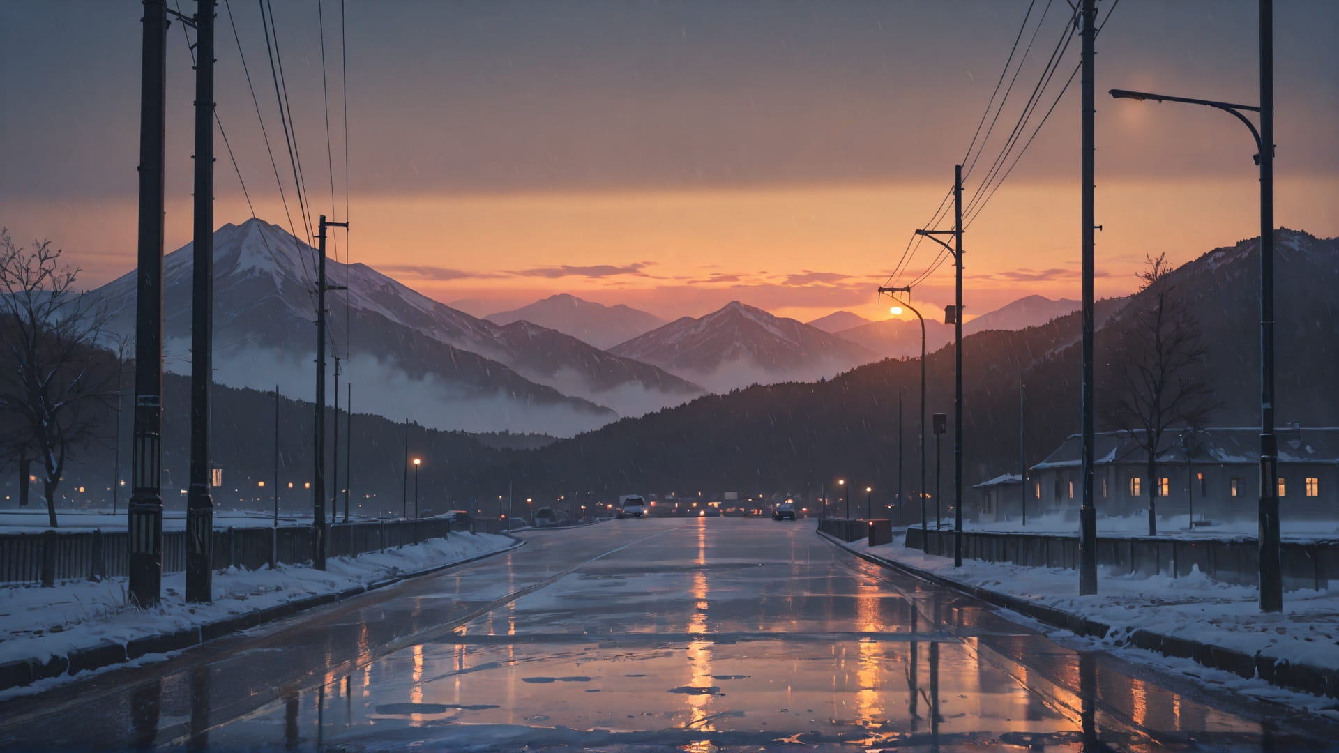 Brown Sunset Mountain Fog smartphone wallpaper free download, vertical 16:9 format, Brown, Sunset, Mountain, Winter 001