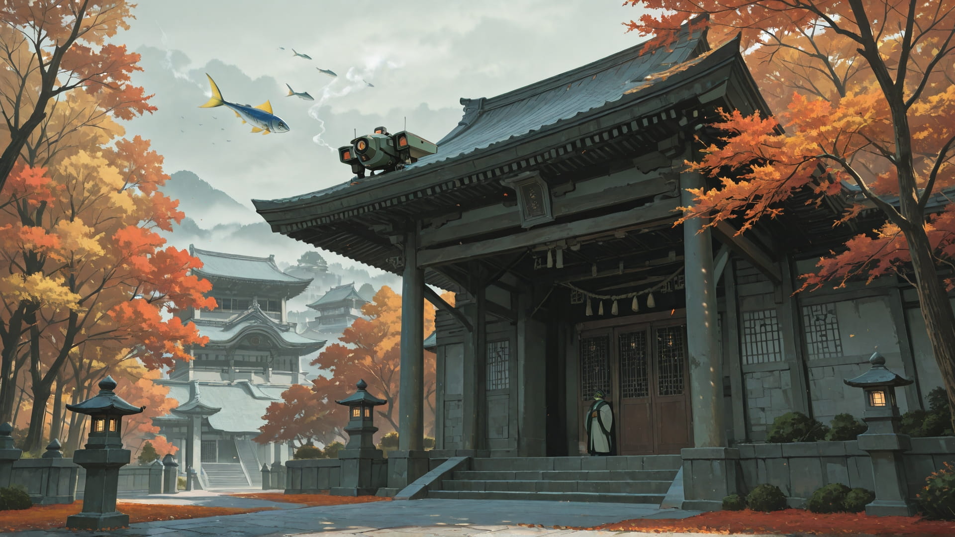 Green Afternoon City Fog smartphone wallpaper free download, vertical 16:9 format, Green, Afternoon, City, Autumn