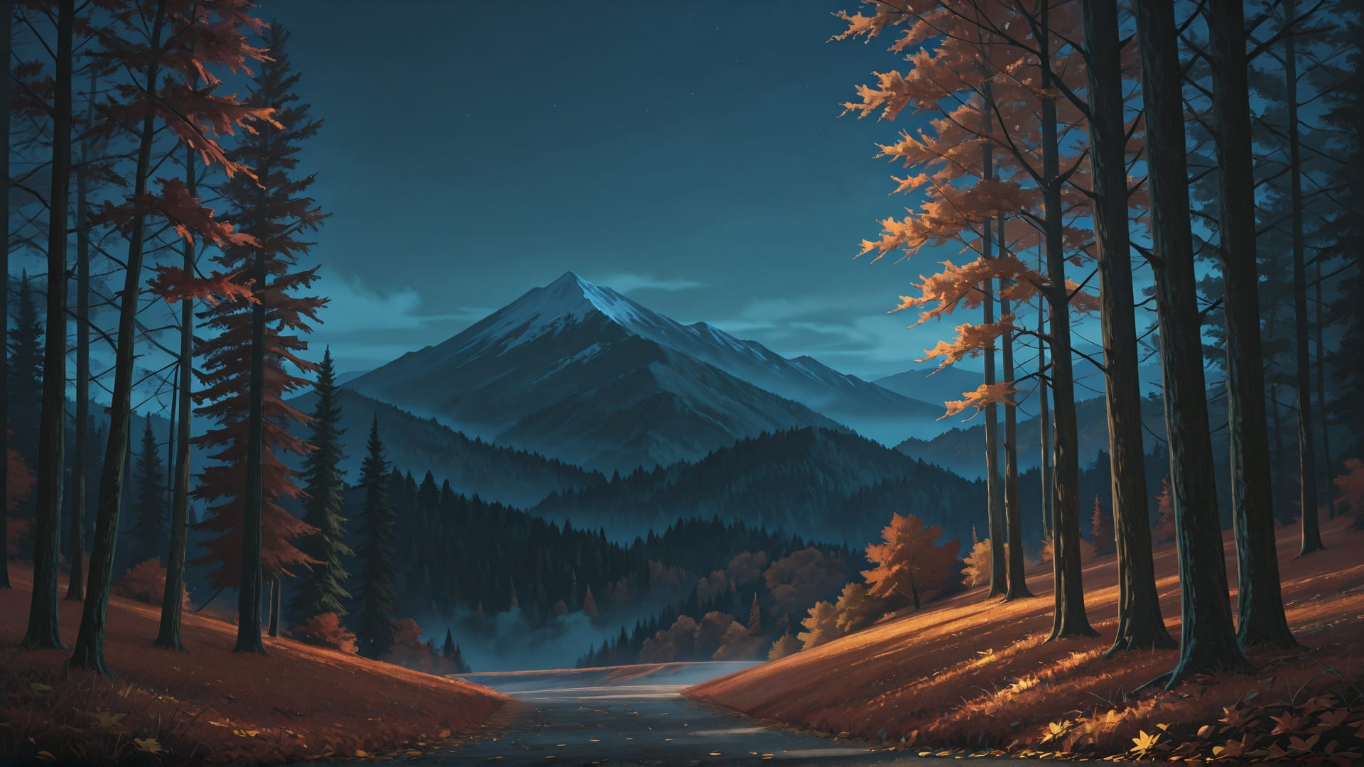 Green Night Mountain Fog smartphone wallpaper free download, vertical 16:9 format, Green, Night, Mountain, Autumn 001