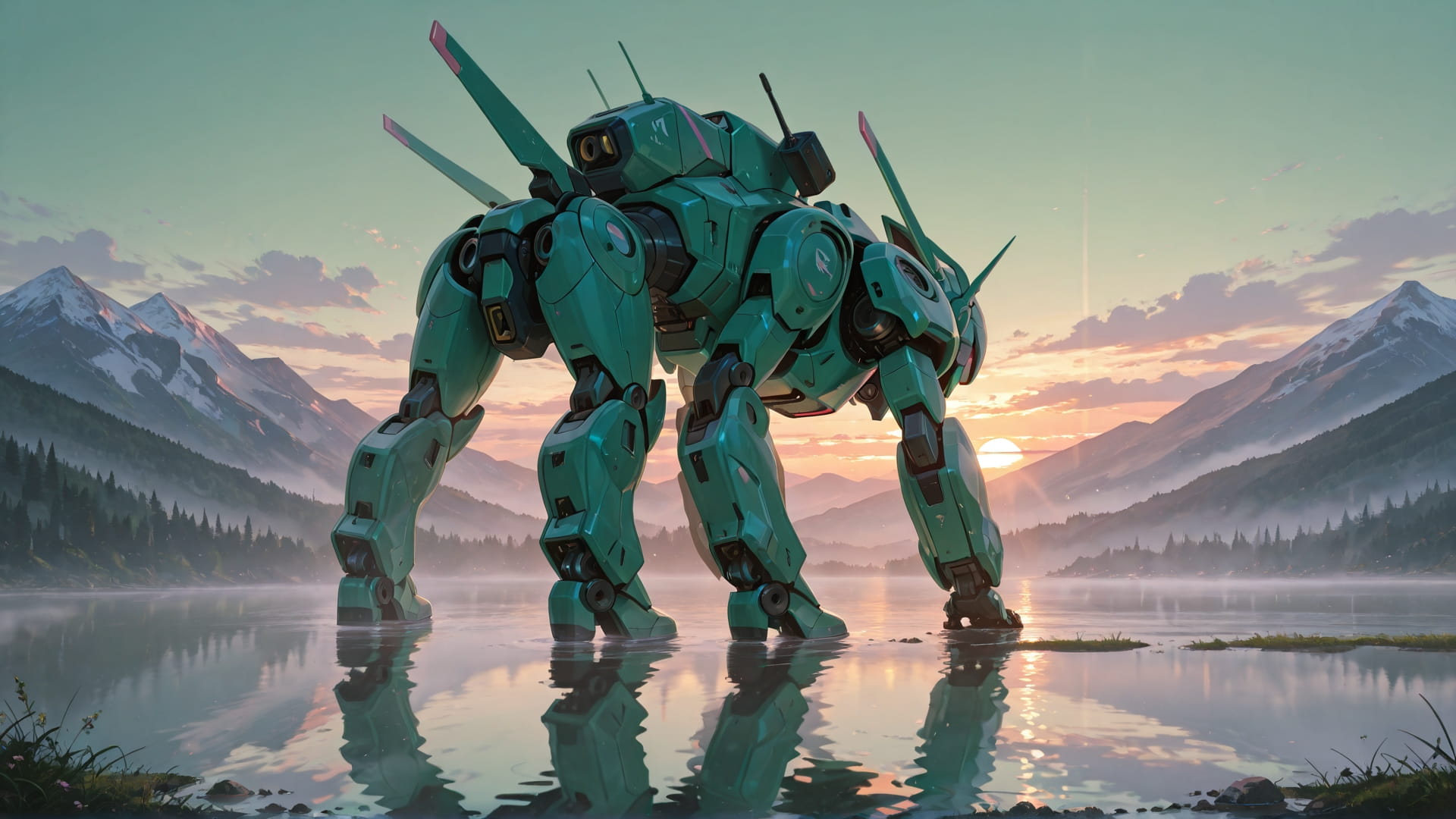 Green Sunset Nature Fog smartphone wallpaper free download, vertical 16:9 format, Green, Sunset, Nature, Spring