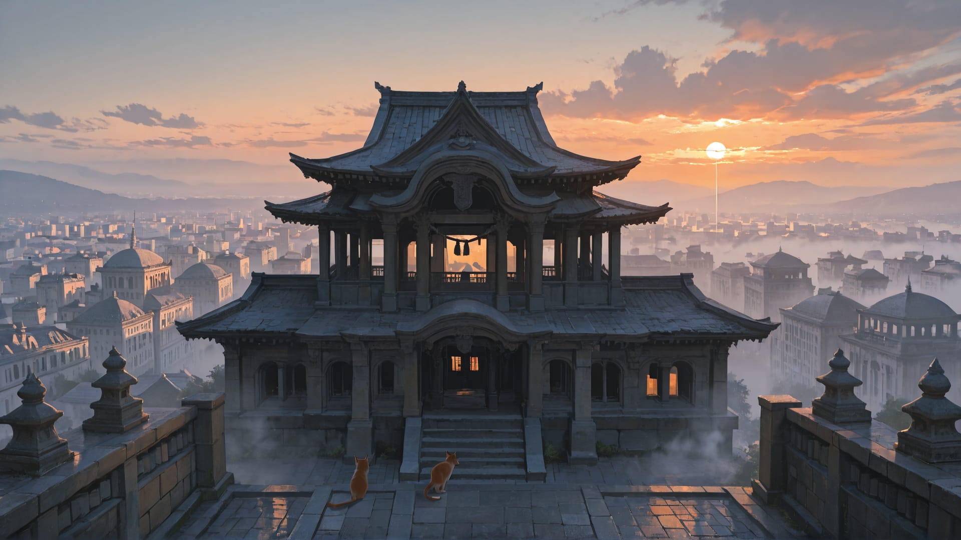 Orange Afternoon City Fog smartphone wallpaper free download, vertical 16:9 format, Orange, Afternoon, City, Summer