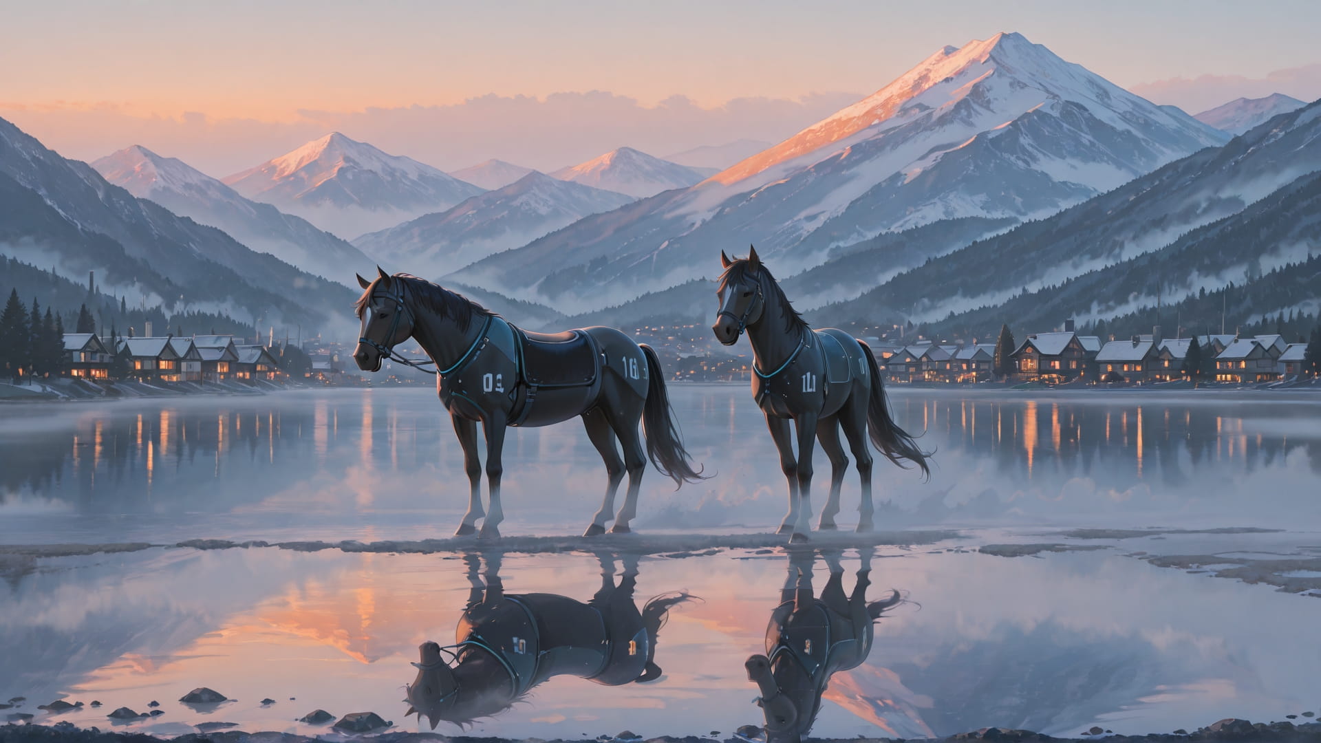 Orange Afternoon City Fog smartphone wallpaper free download, vertical 16:9 format, Orange, Afternoon, City, Winter