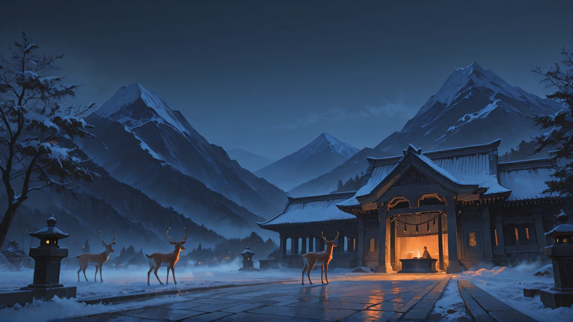 Orange Night Mountain Fog smartphone wallpaper free download, vertical 16:9 format, Orange, Night, Mountain, Winter