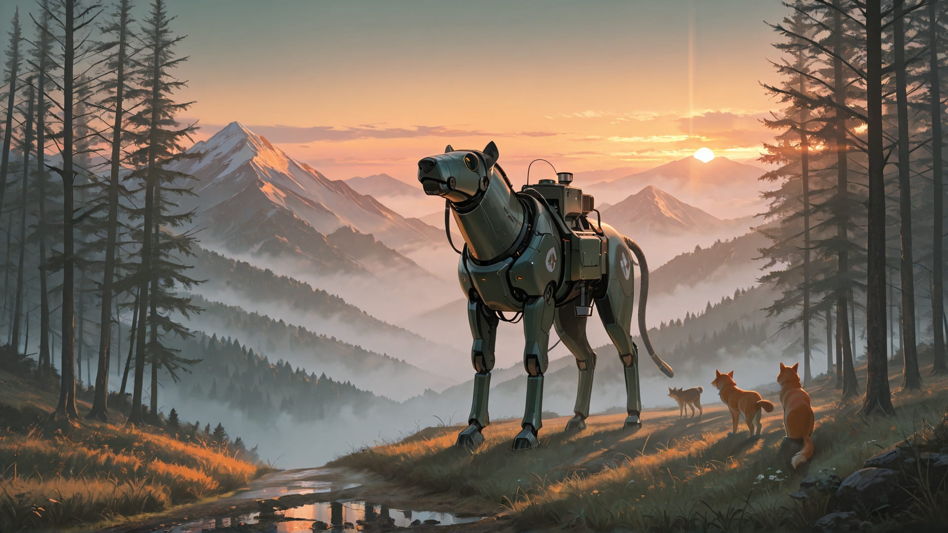 Orange Sunset Mountain Fog smartphone wallpaper free download, vertical 16:9 format, Orange, Sunset, Mountain, Spring