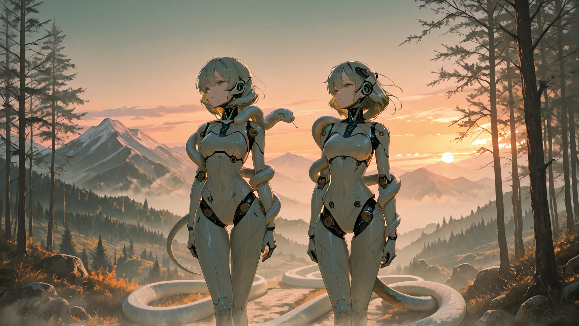 Orange Sunset Mountain Fog smartphone wallpaper free download, vertical 16:9 format, Orange, Sunset, Mountain, Spring