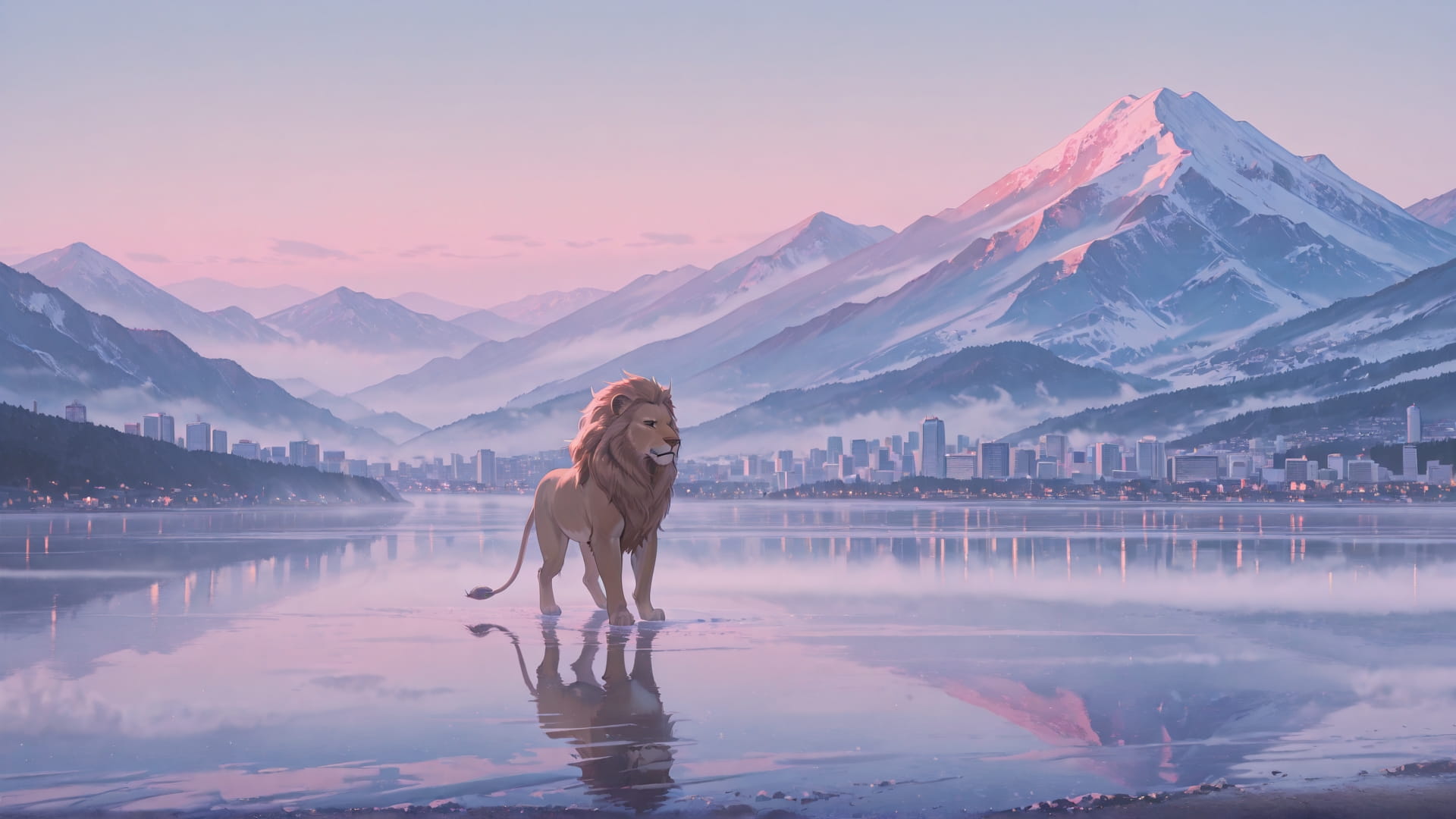 Pink Afternoon City Fog smartphone wallpaper free download, vertical 16:9 format, Pink, Afternoon, City, Winter