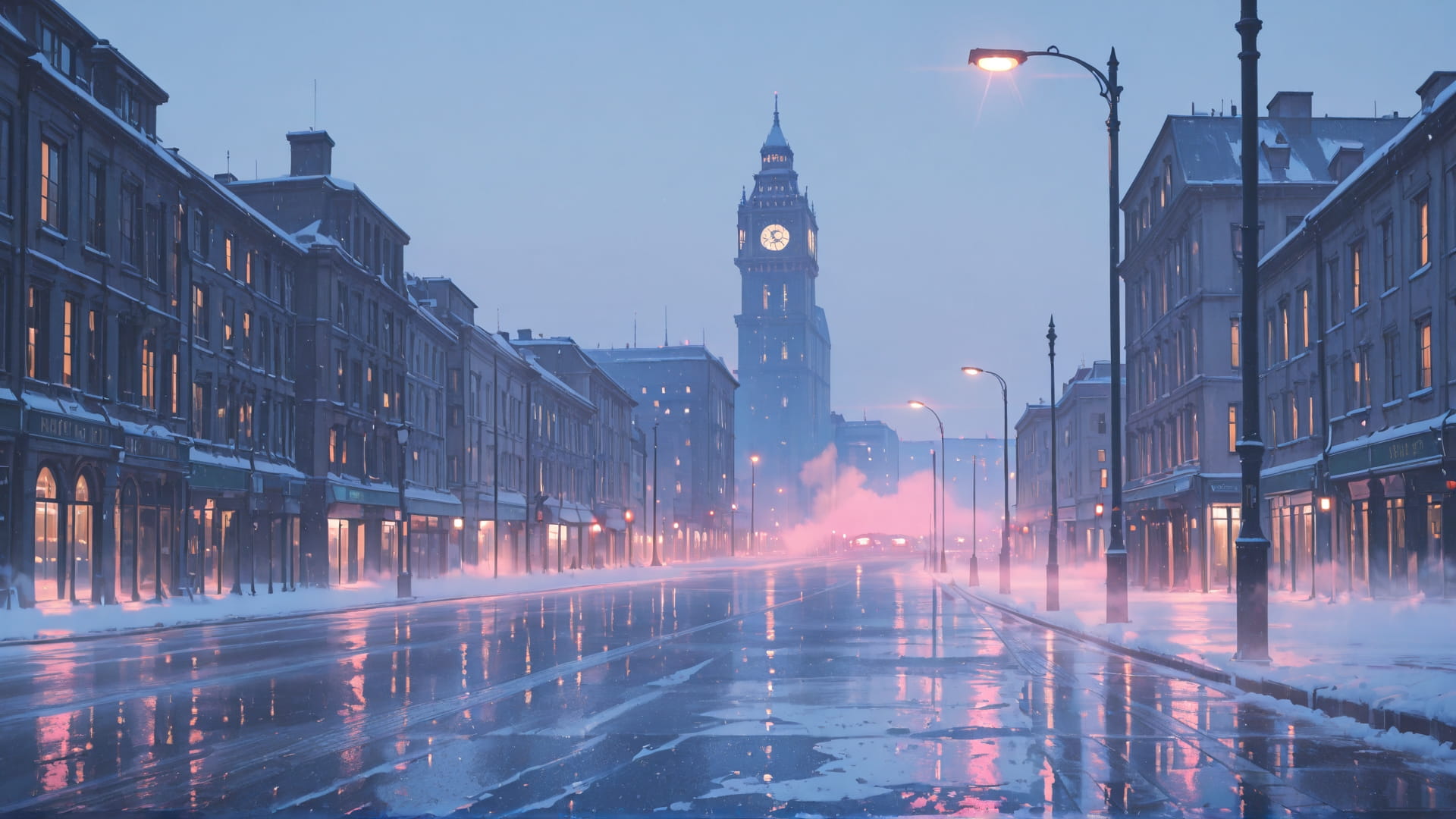 Pink Afternoon City Fog smartphone wallpaper free download, vertical 16:9 format, Pink, Afternoon, City, Winter 001