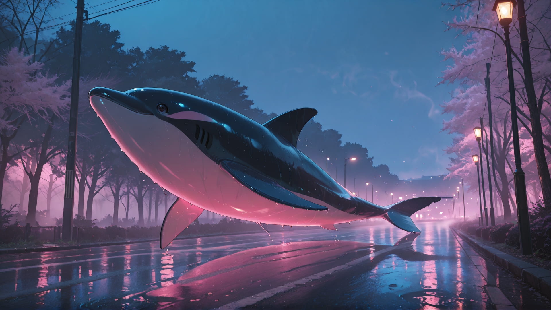 Pink Night Nature Fog smartphone wallpaper free download, vertical 16:9 format, Pink, Night, Nature, Spring