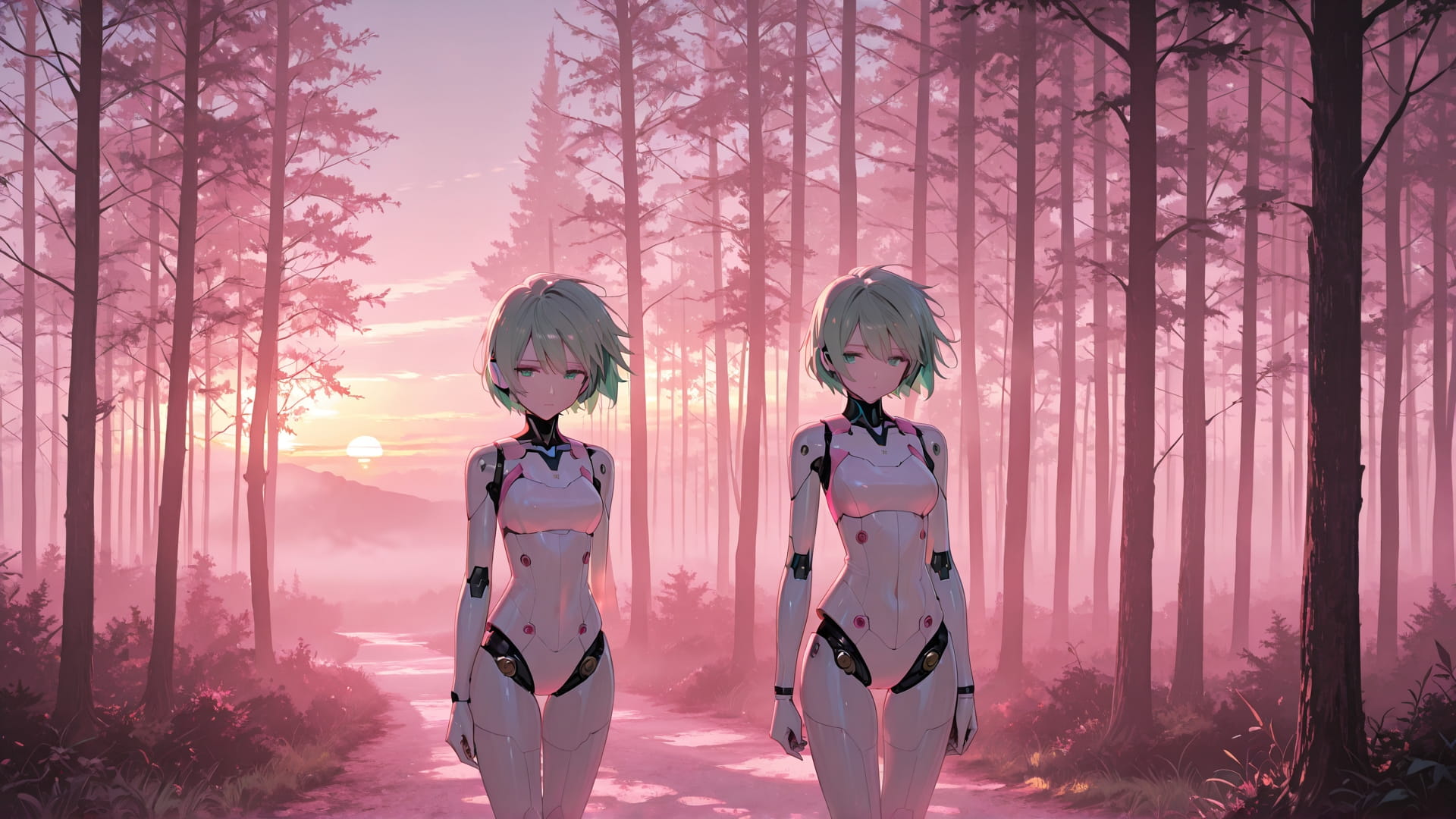 Pink Sunset Nature Fog smartphone wallpaper free download, vertical 16:9 format, Pink, Sunset, Nature, Summer