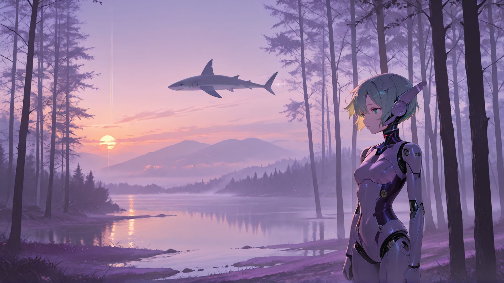 Purple Sunset Sea Fog smartphone wallpaper free download, vertical 16:9 format, Purple, Sunset, Sea, Summer